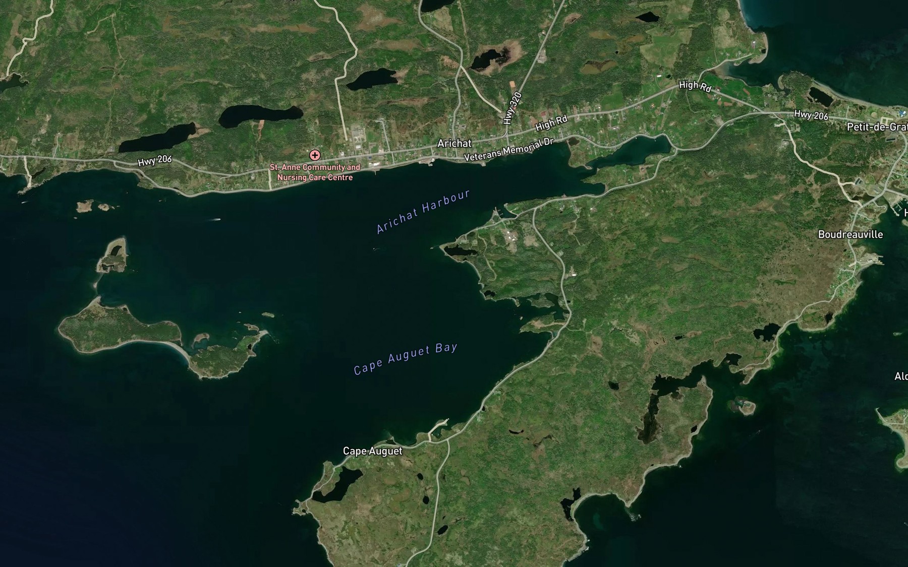 Satellite map of the Cape Auguet Bay