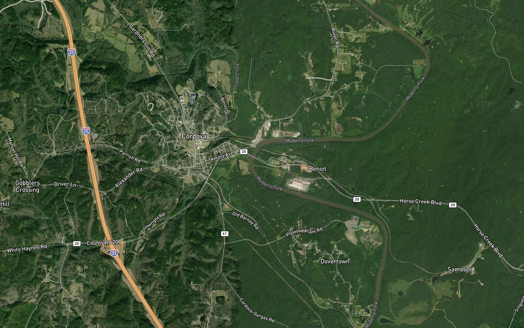 Satellite map of the Benoit Bend