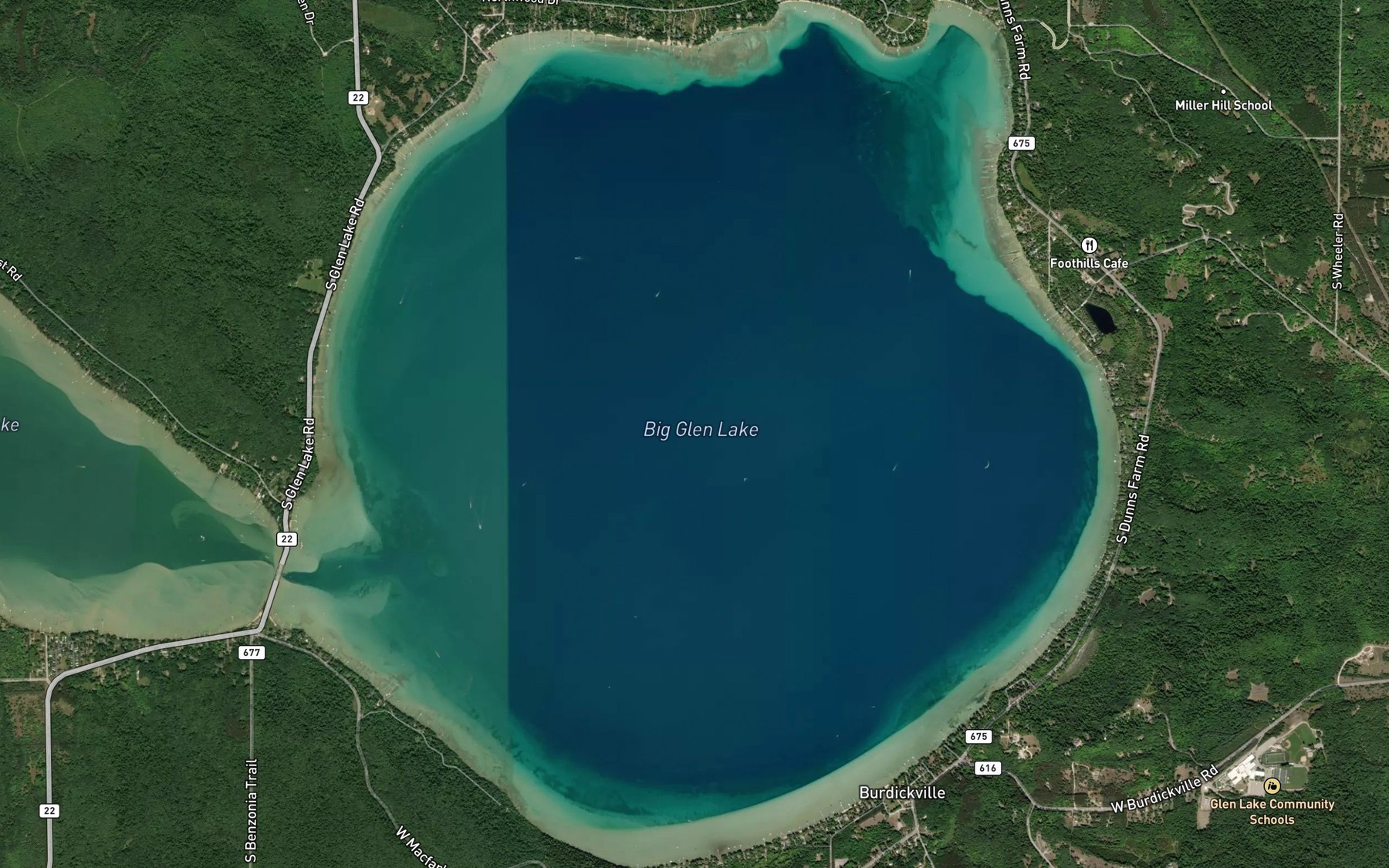 Satellite map of the Glen Lake