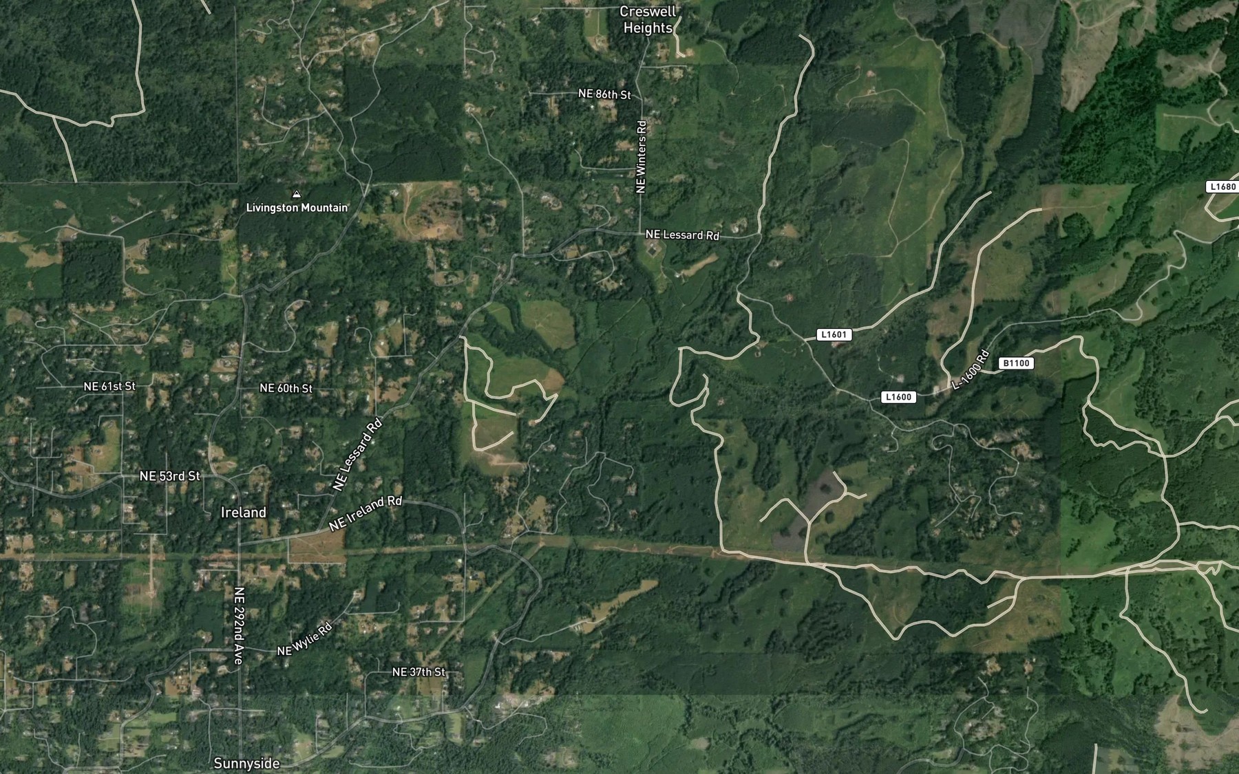 Satellite map of the East Fork Little Washougal River