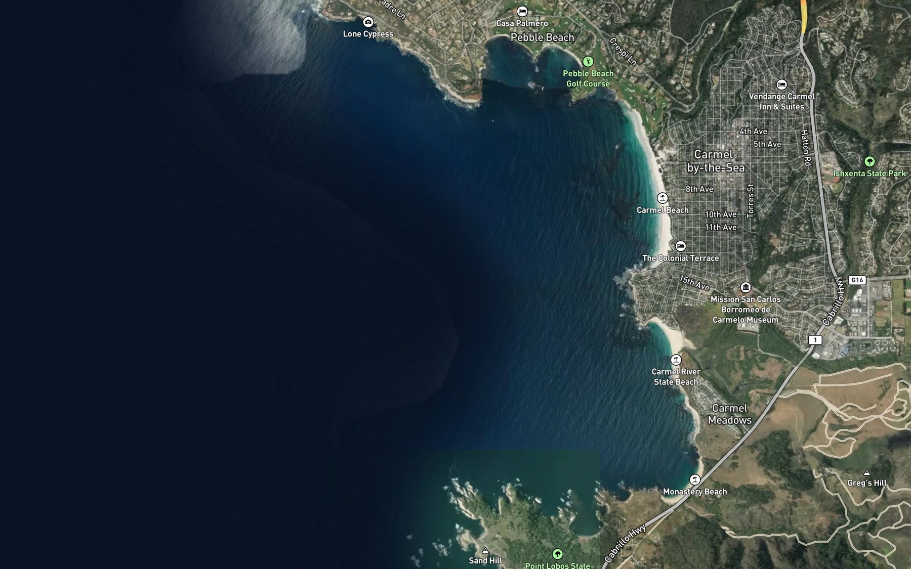 Satellite map of the Carmel Bay