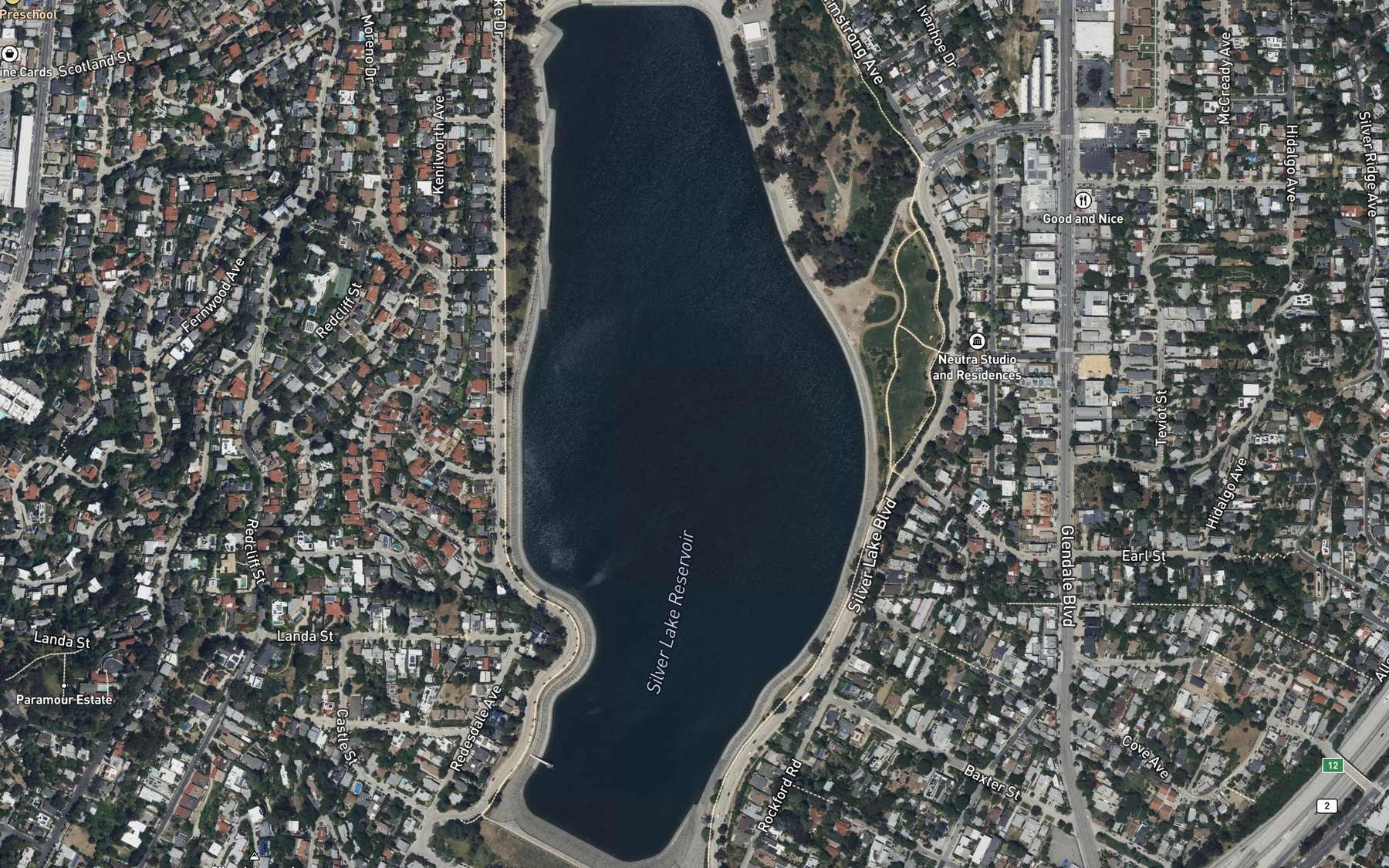 Satellite map of the Silver Lake Reservoir