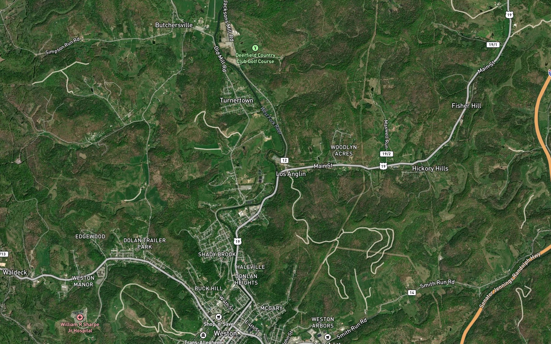 Satellite map of the Maxwell Run