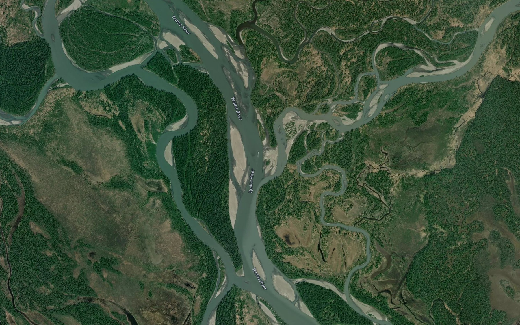 Satellite map of the Kahiltna River