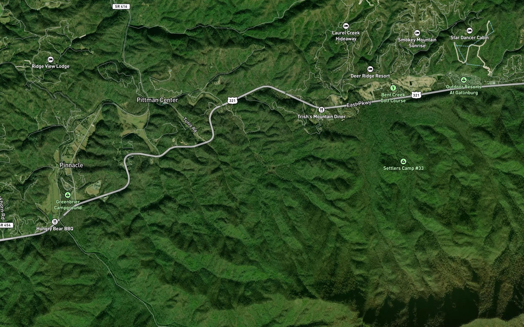 Satellite map of the Snakefeeder Branch