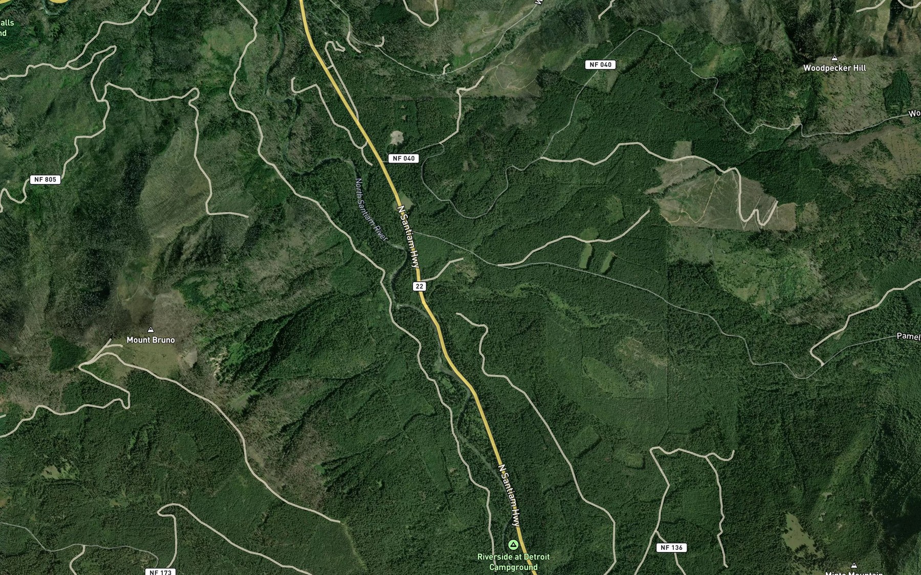 Satellite map of the Woodpecker Creek