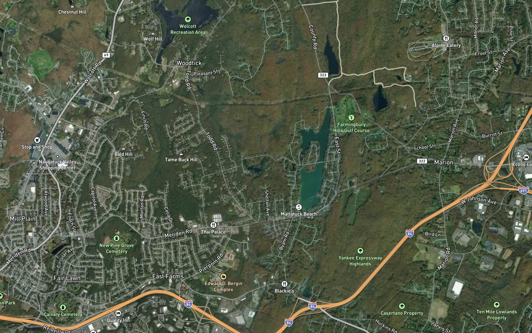 Satellite map of the Hitchcock Lake Brook