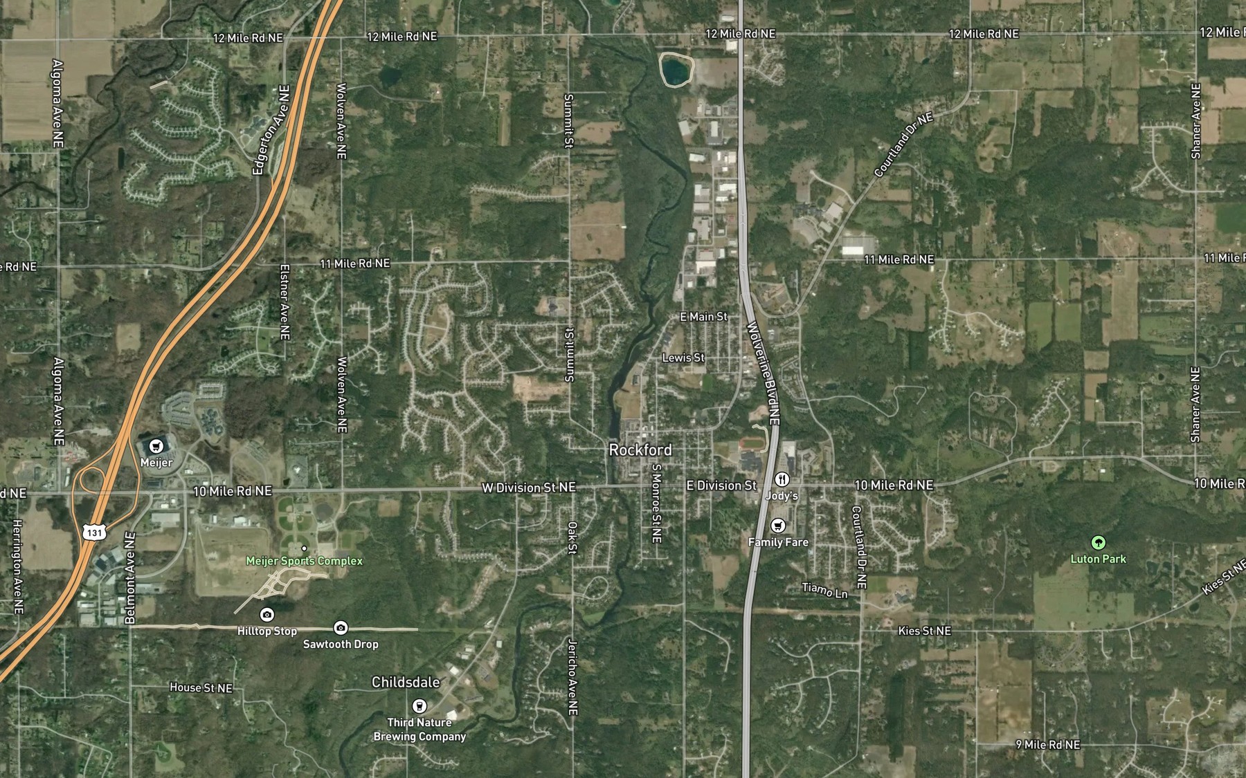 Satellite map of the Rum Creek