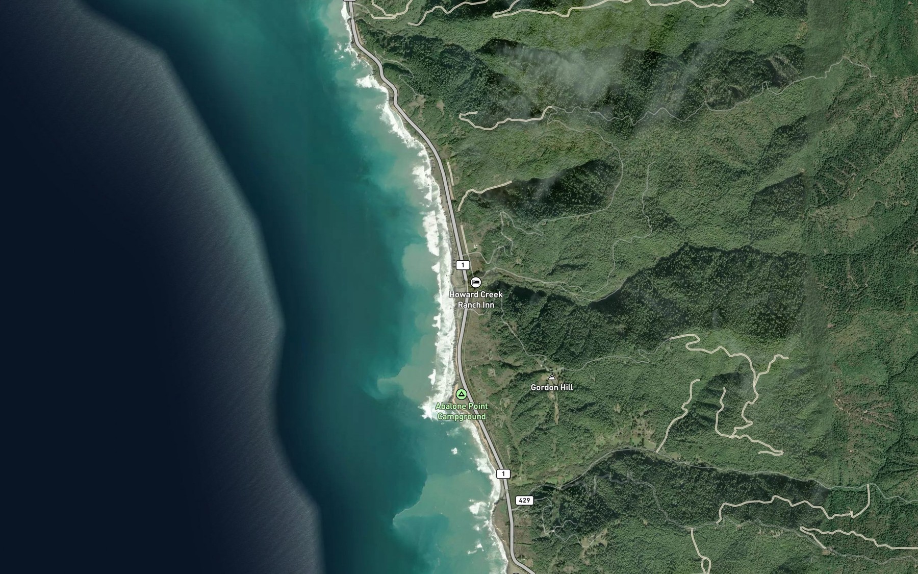 Satellite map of the Howard Creek