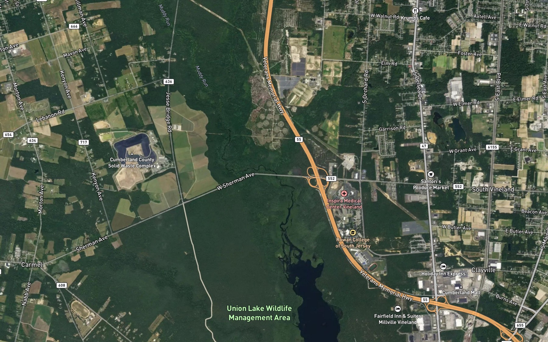 Satellite map of the Parvin Branch