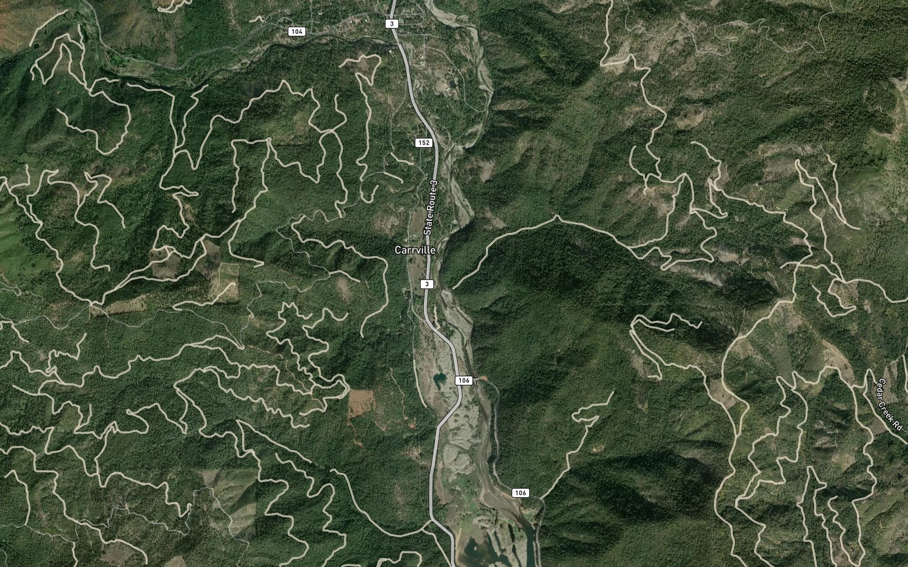 Satellite map of the Copper Creek