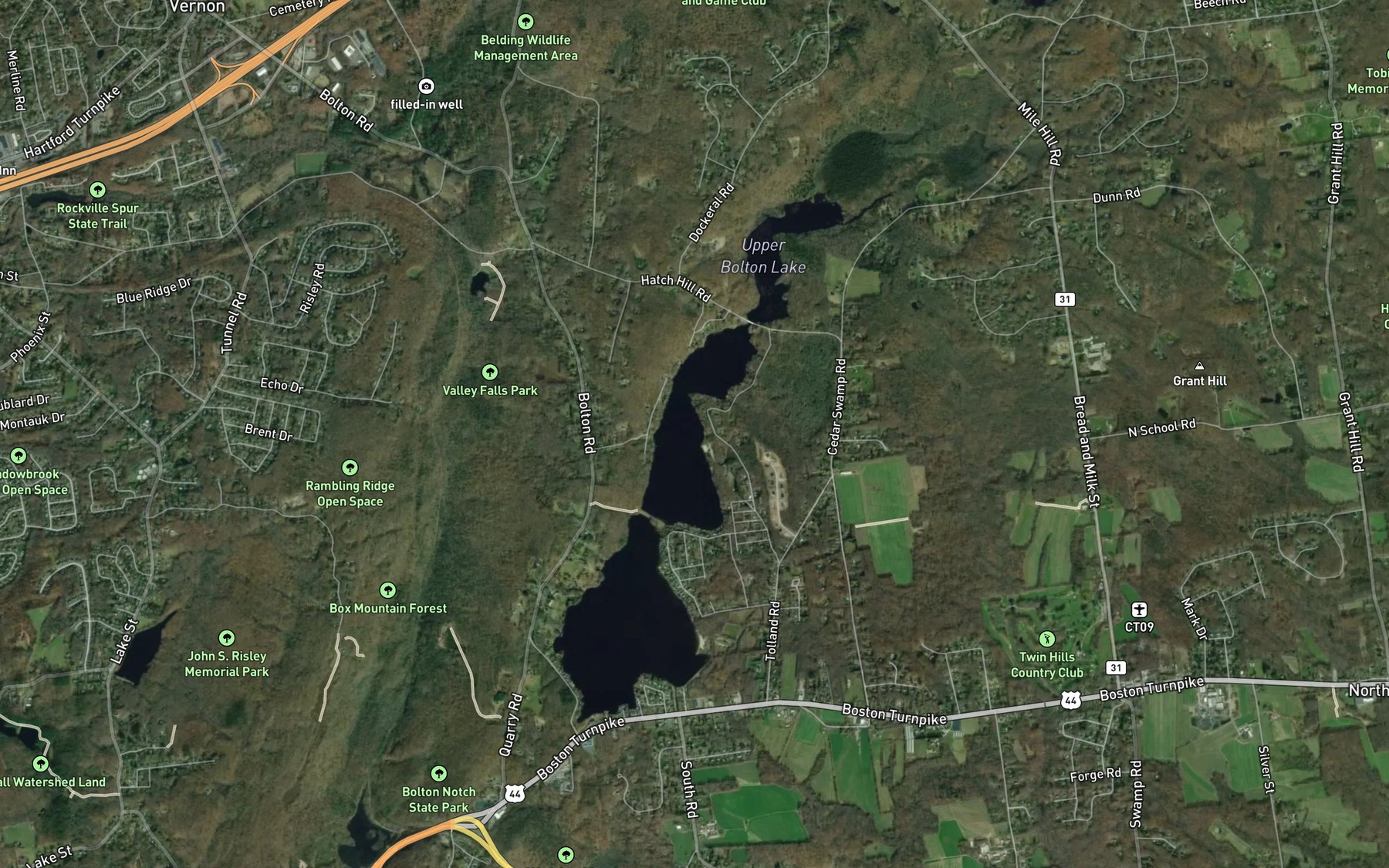 Satellite map of the Bolton Lakes
