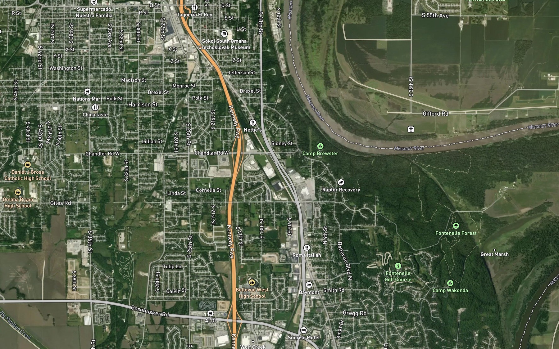 Satellite map of the Old Home Creek