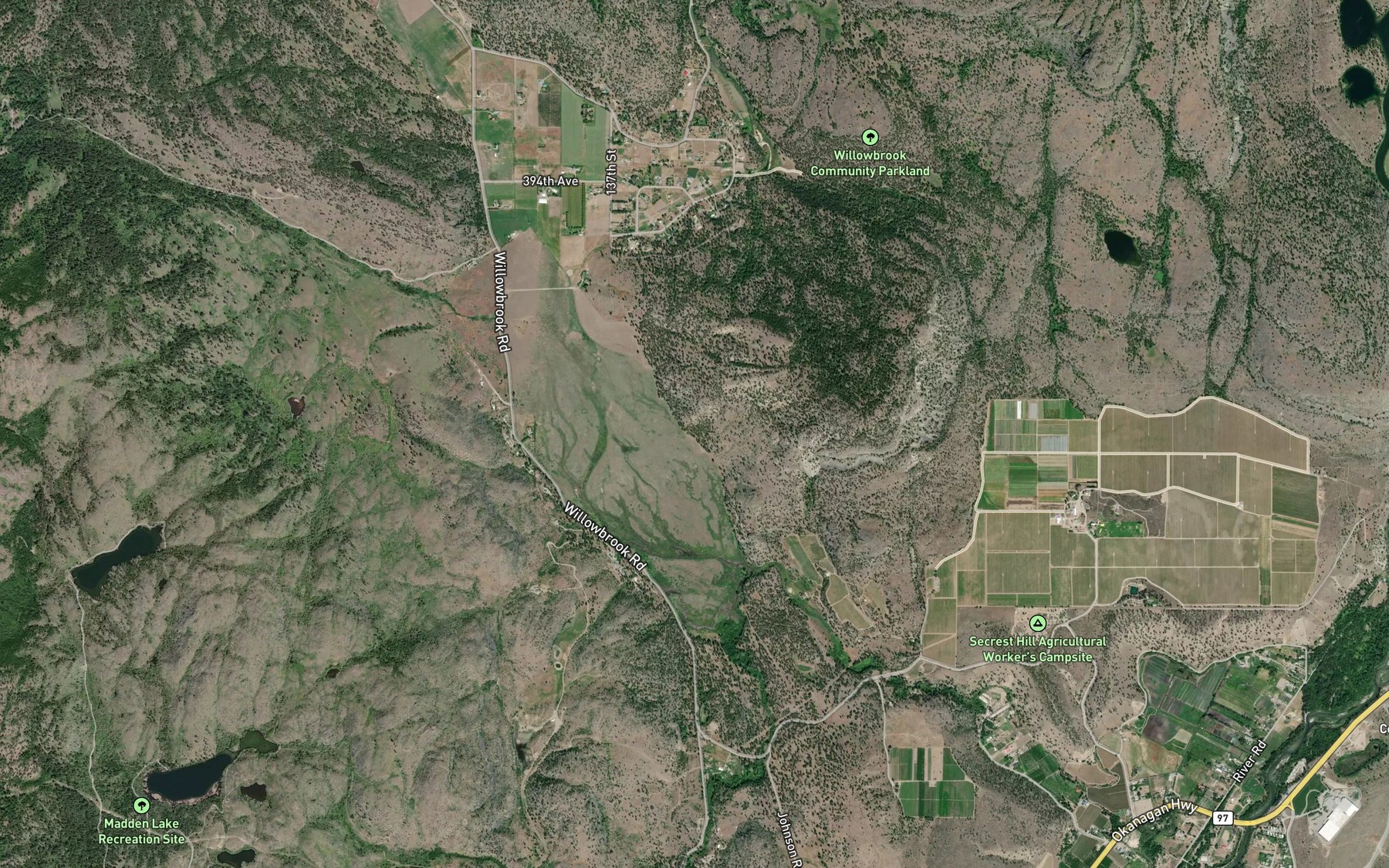 Satellite map of the Victoria Creek