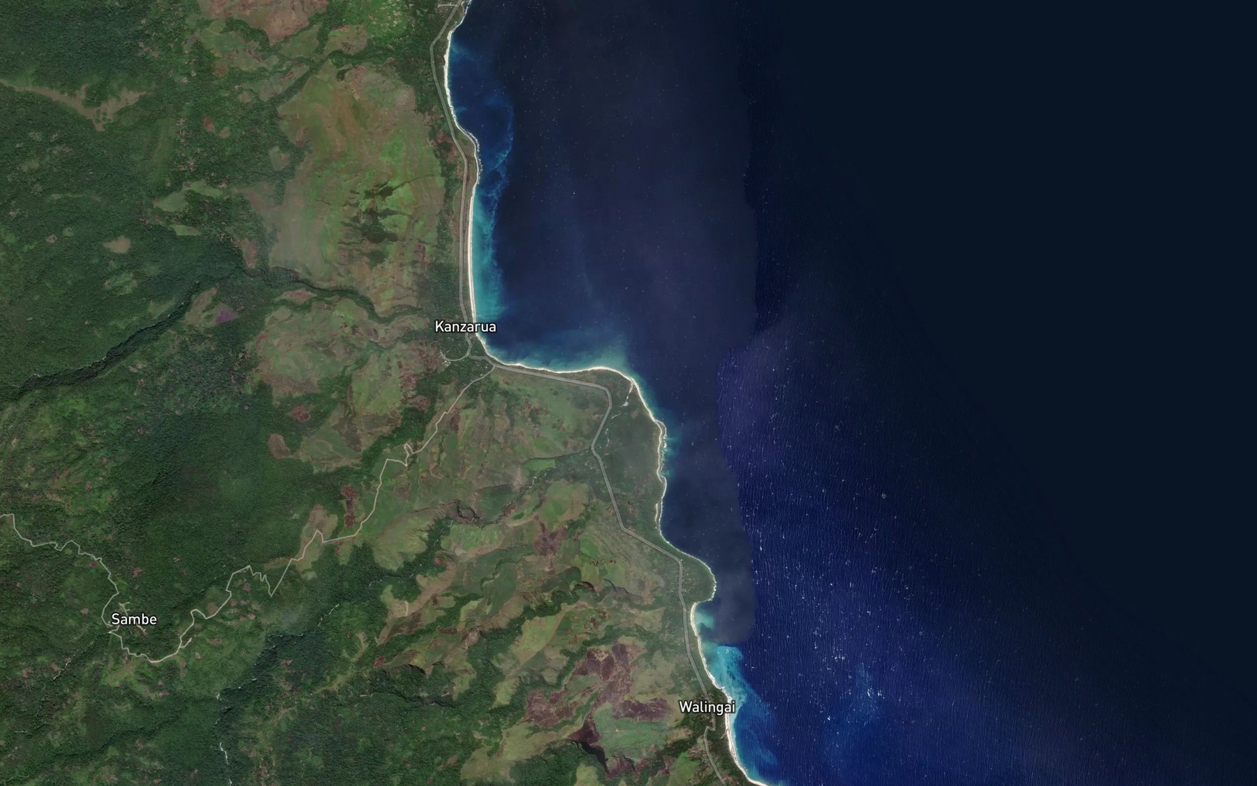 Satellite map of the Tewai River