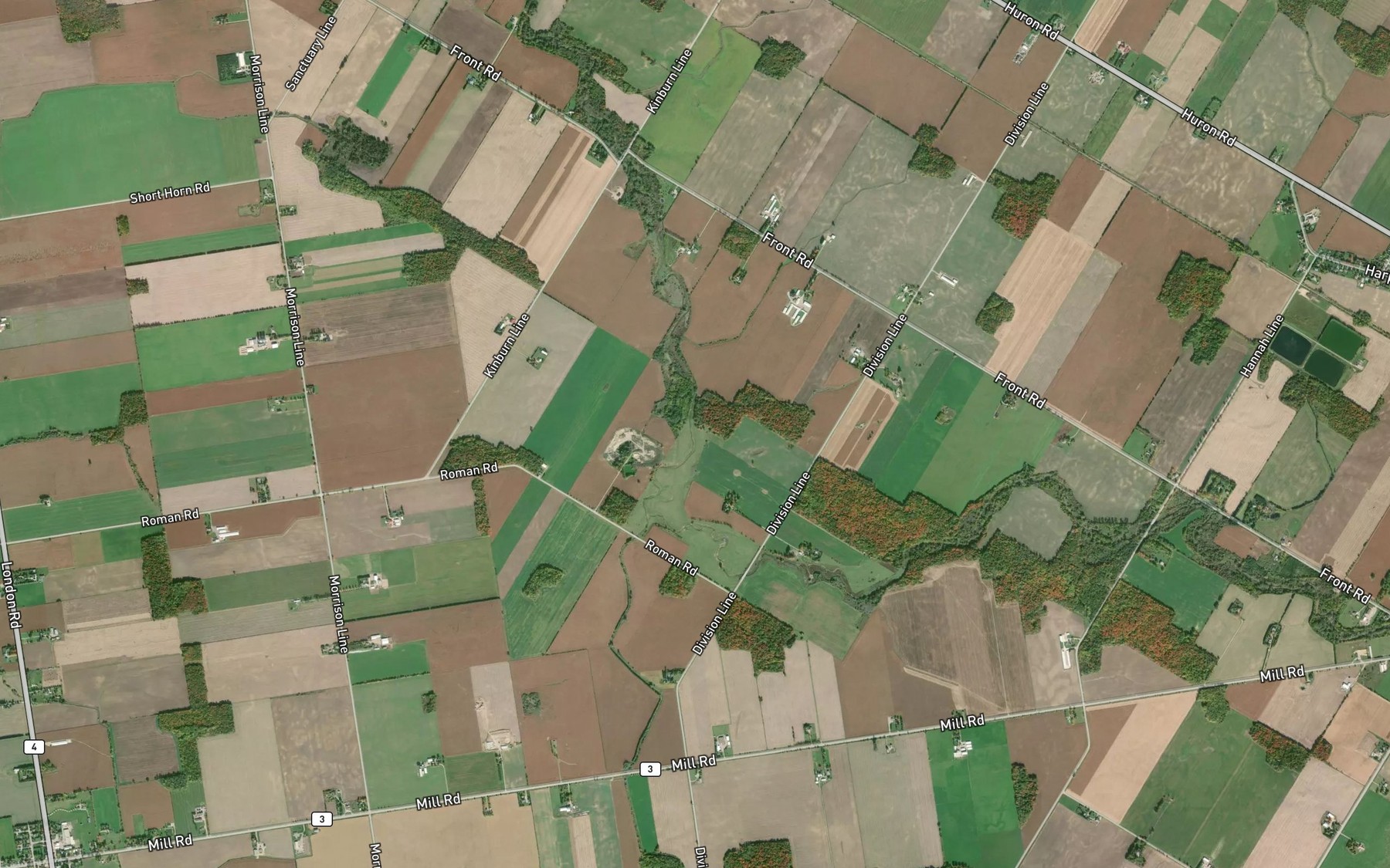 Satellite map of the Carnochan Drain