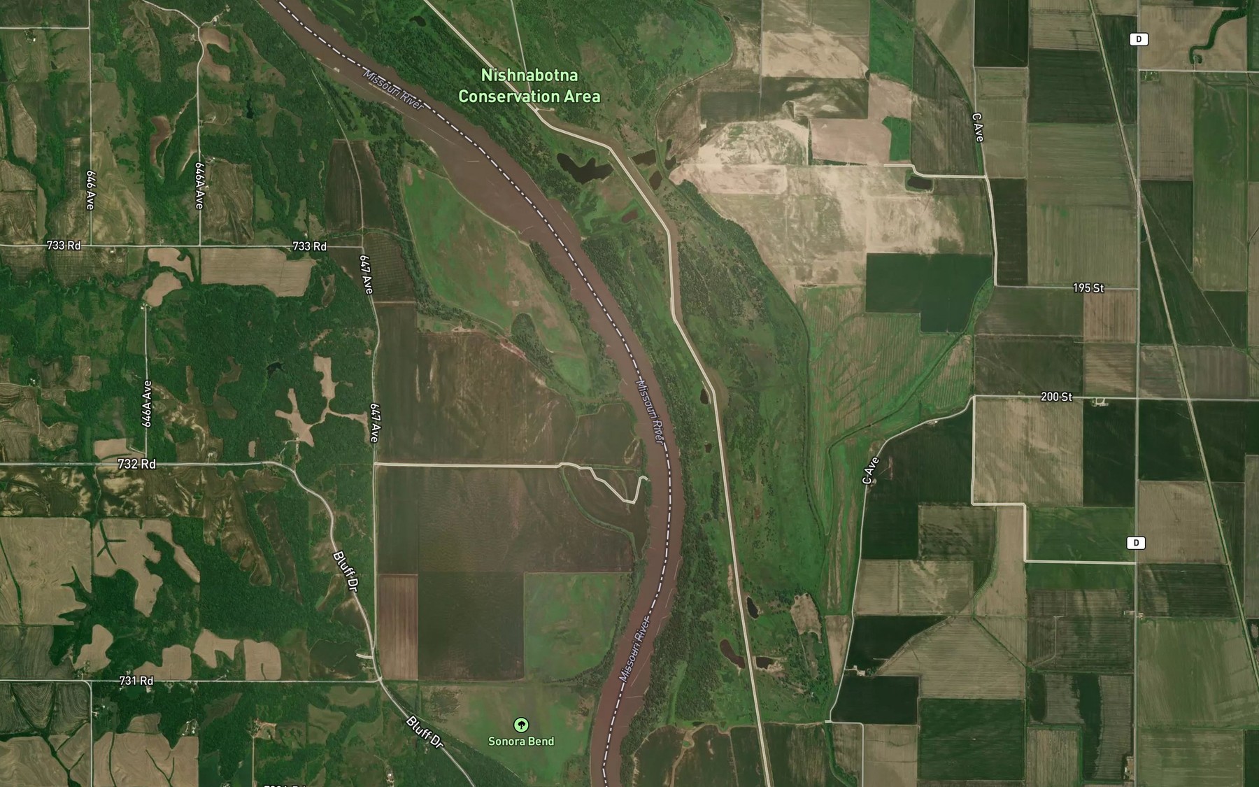 Satellite map of the Honey Creek