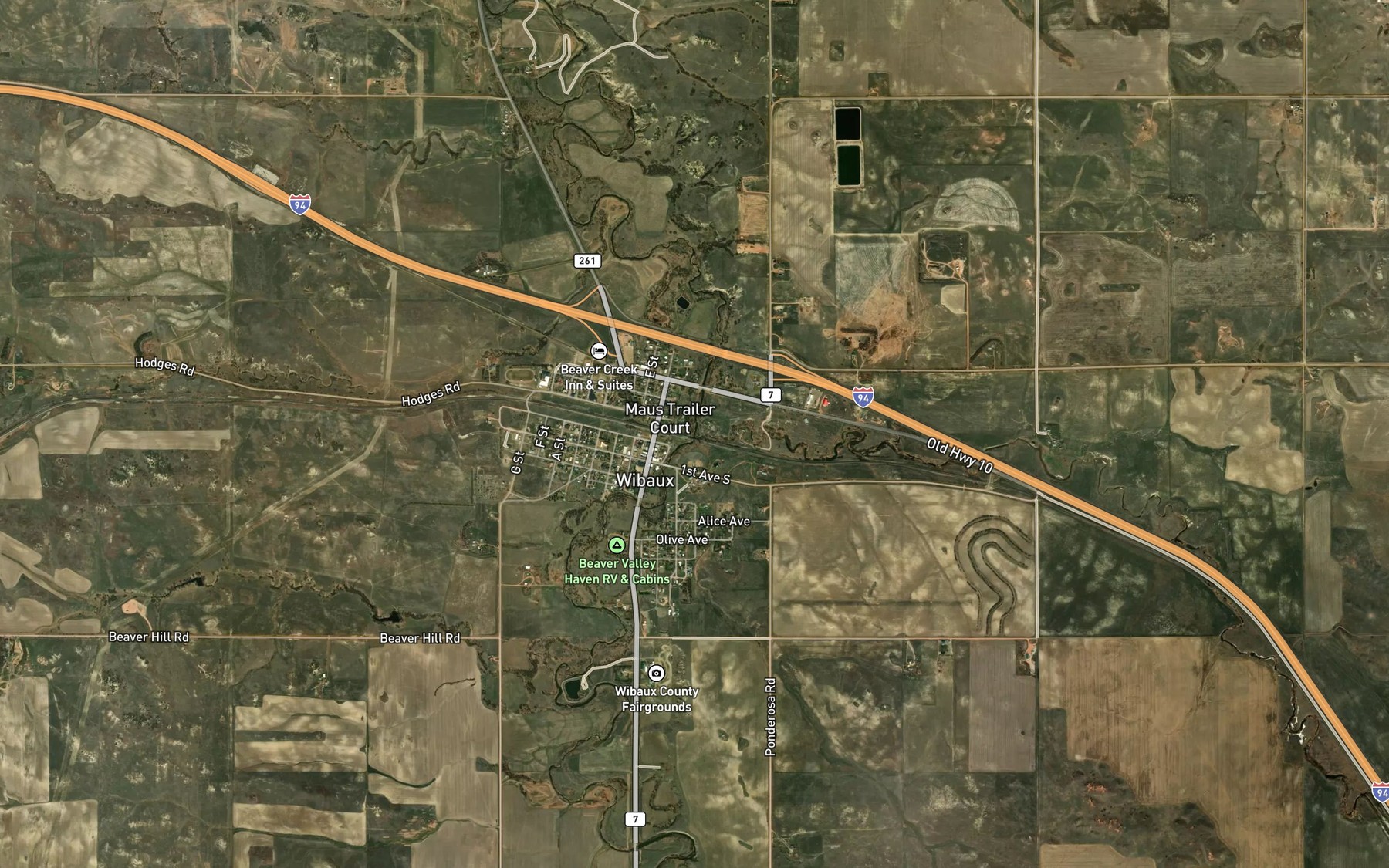 Satellite map of the Yates Creek