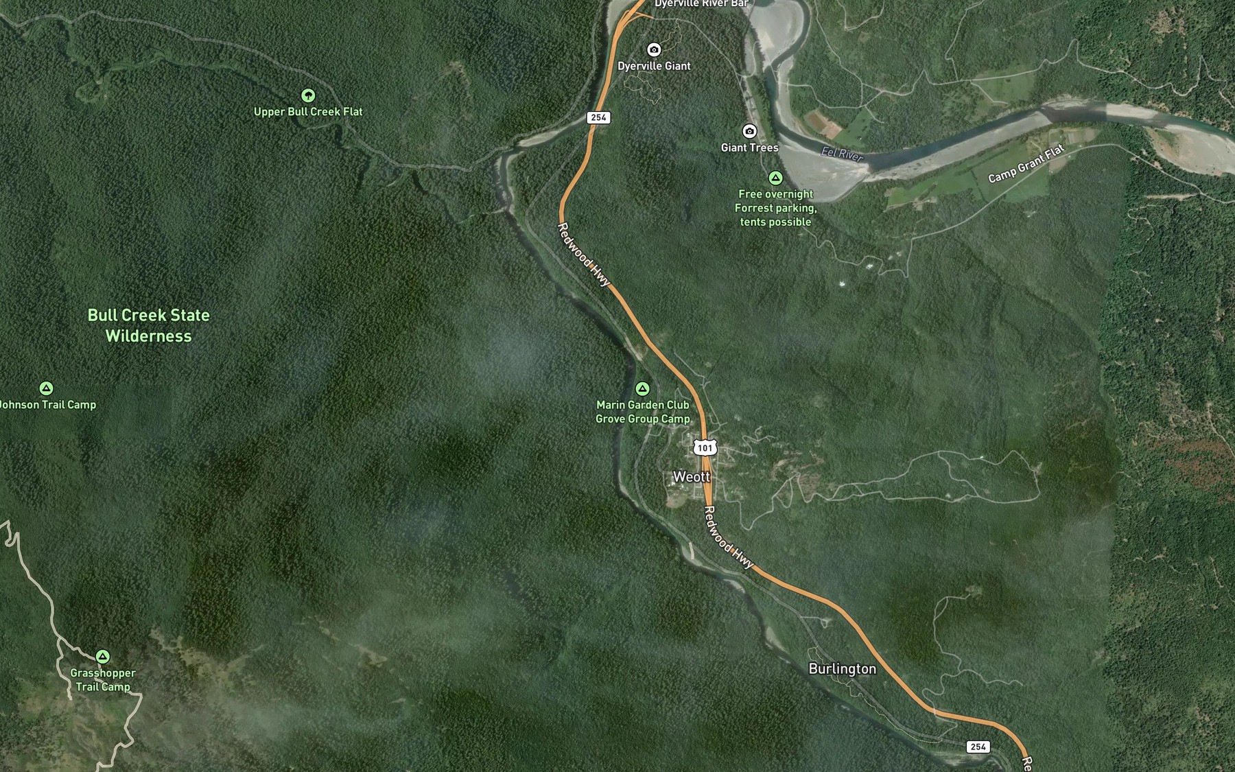 Satellite map of the Corner Creek