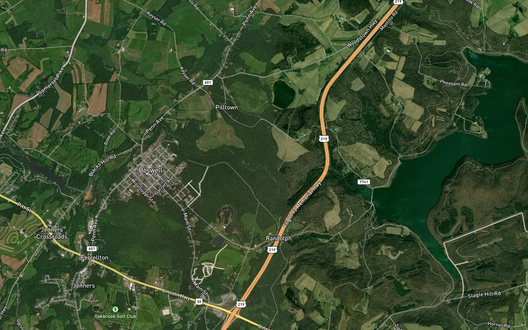 Satellite map of the Roaring Run