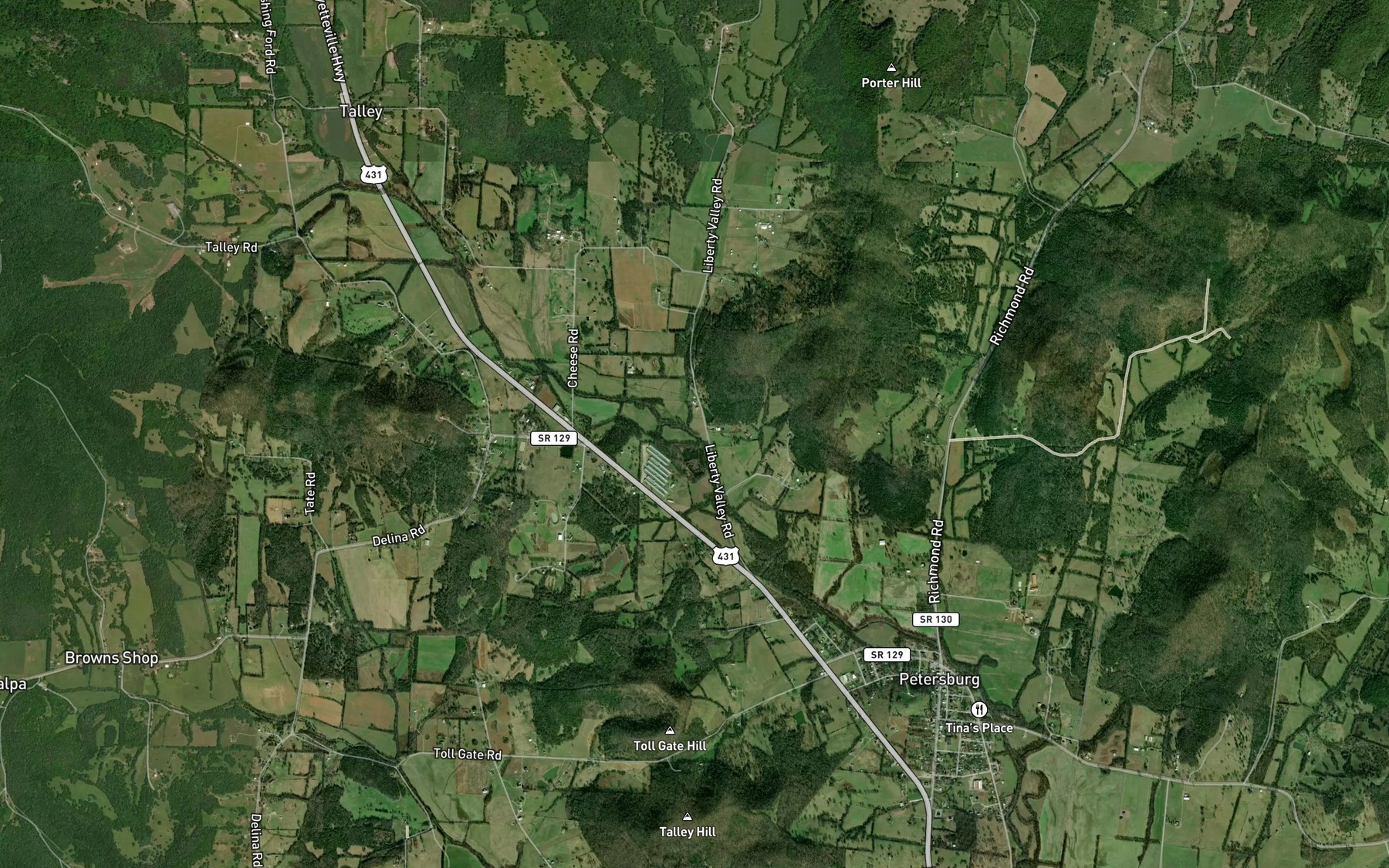 Satellite map of the West Cane Creek