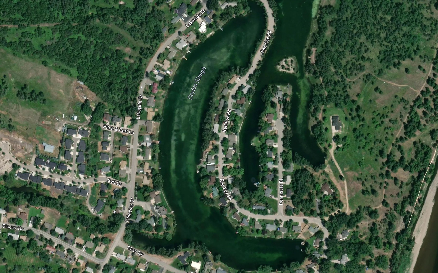 Satellite map of the Doyles Slough