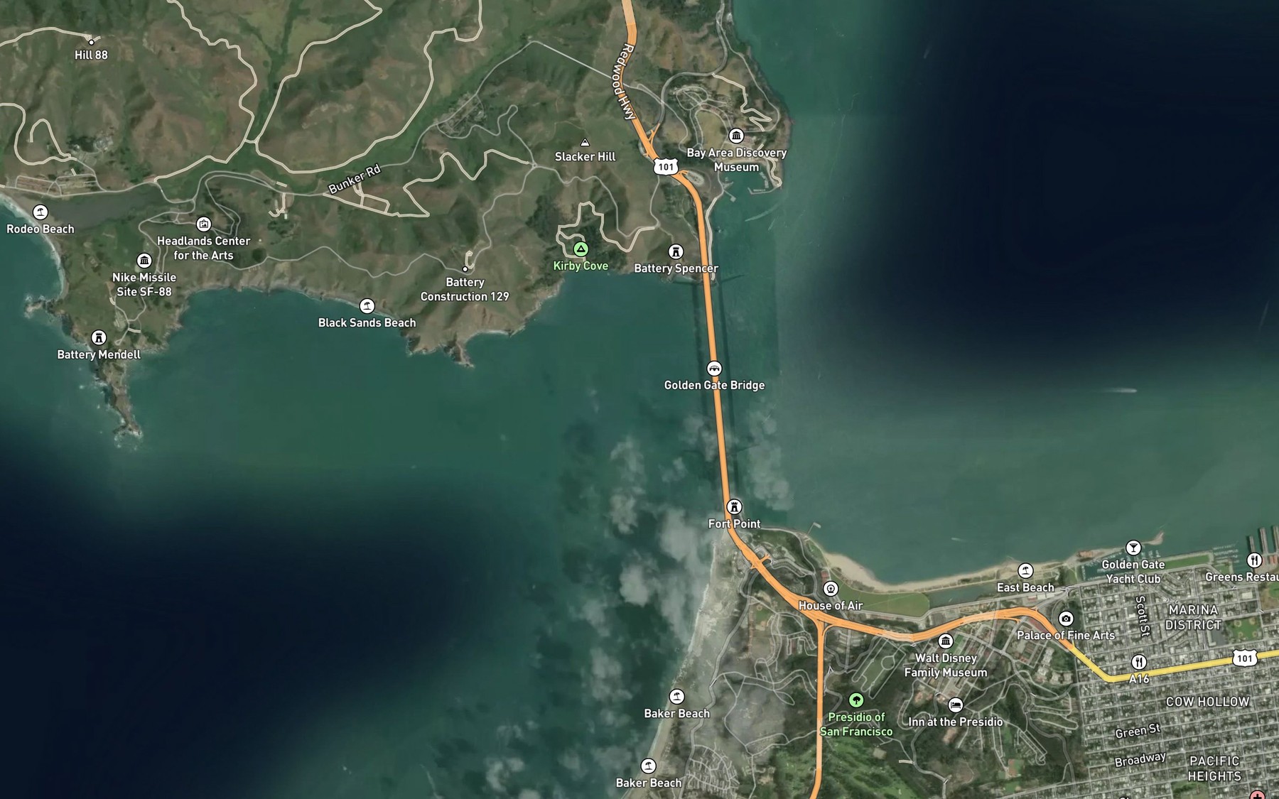 Satellite map of the Golden Gate
