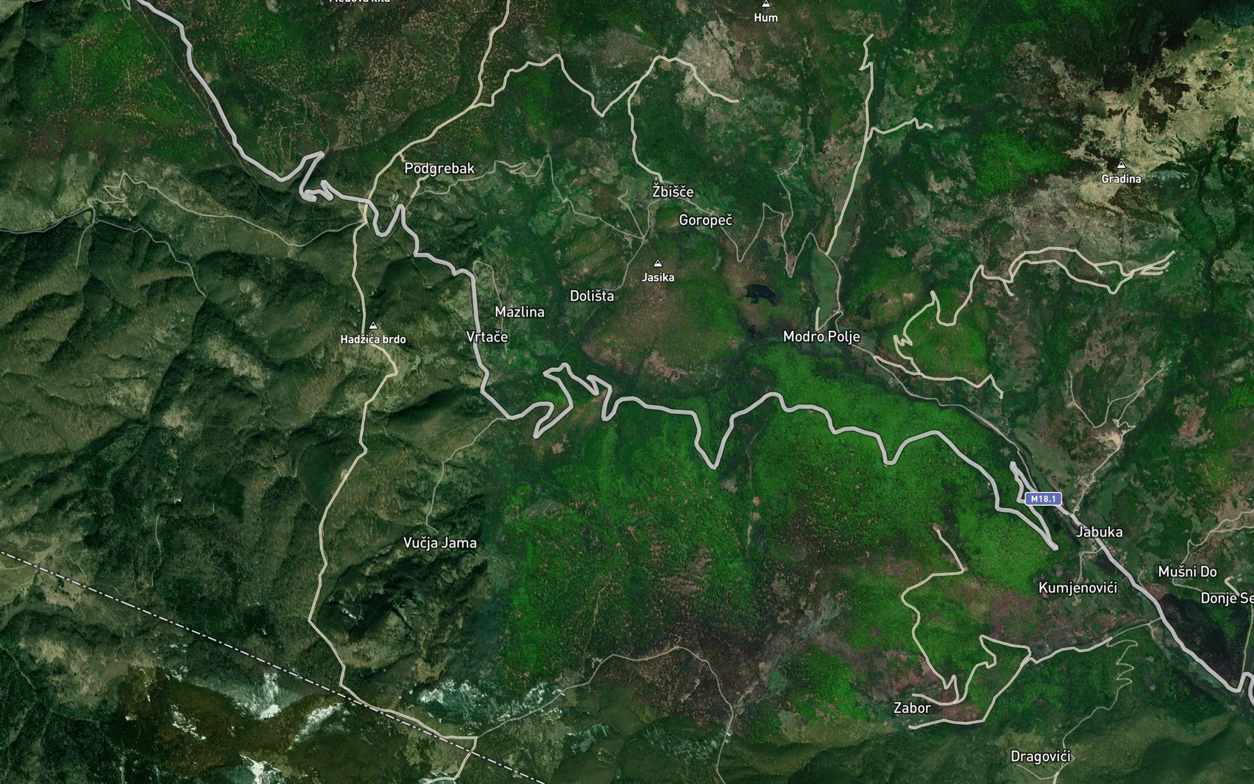 Satellite map of the Smjeca