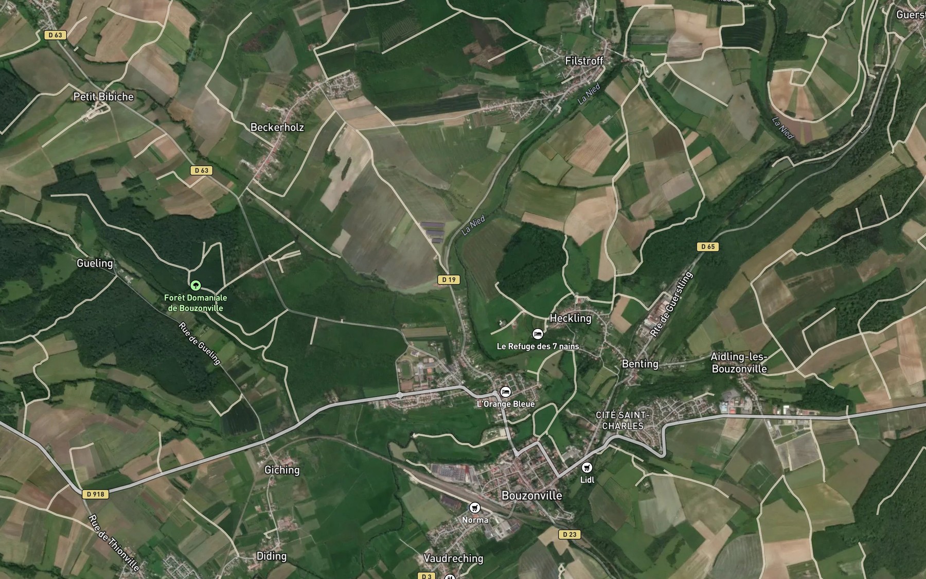 Satellite map of the Ruisseau de Bibiche