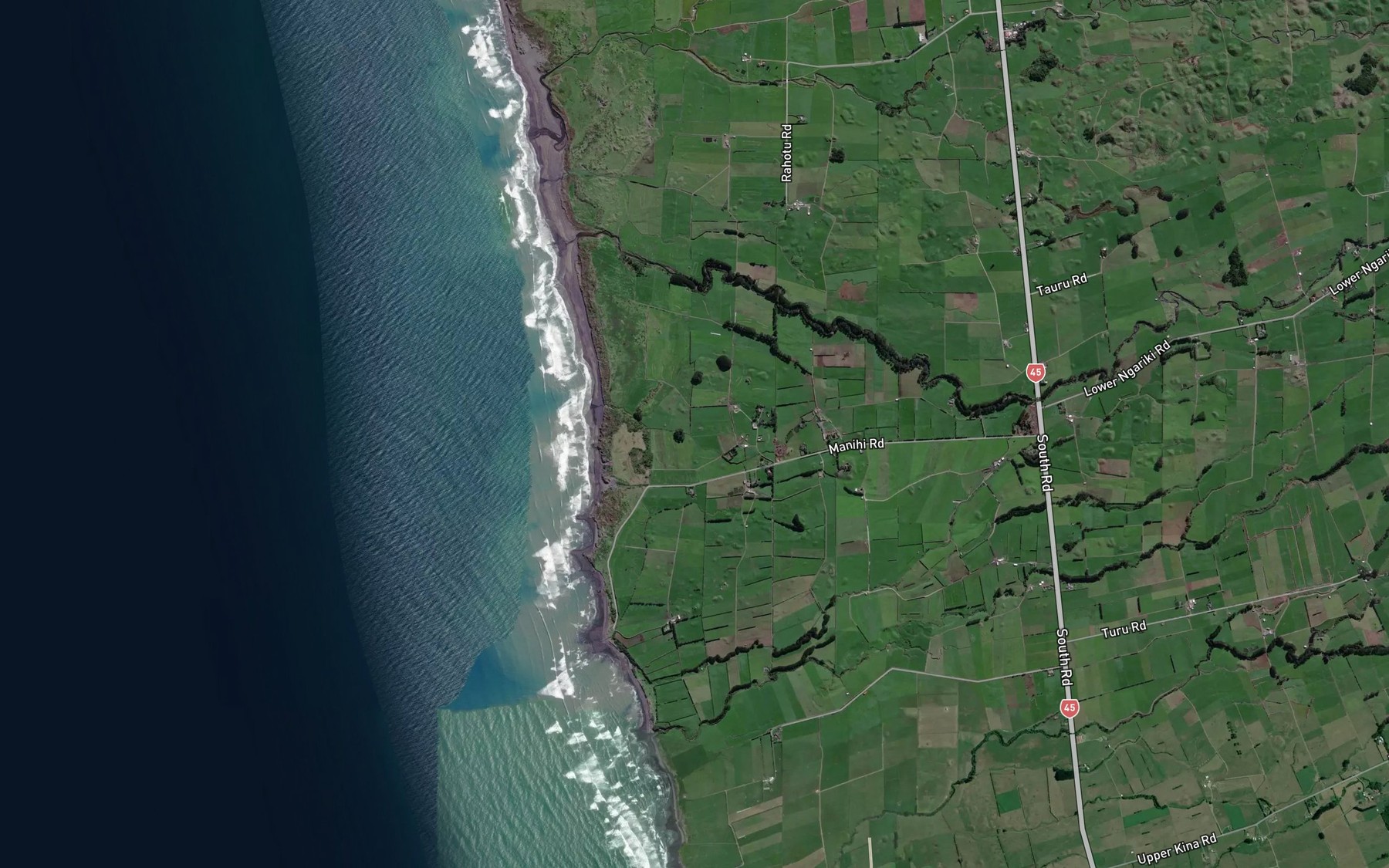 Satellite map of the Otuwhenua Stream