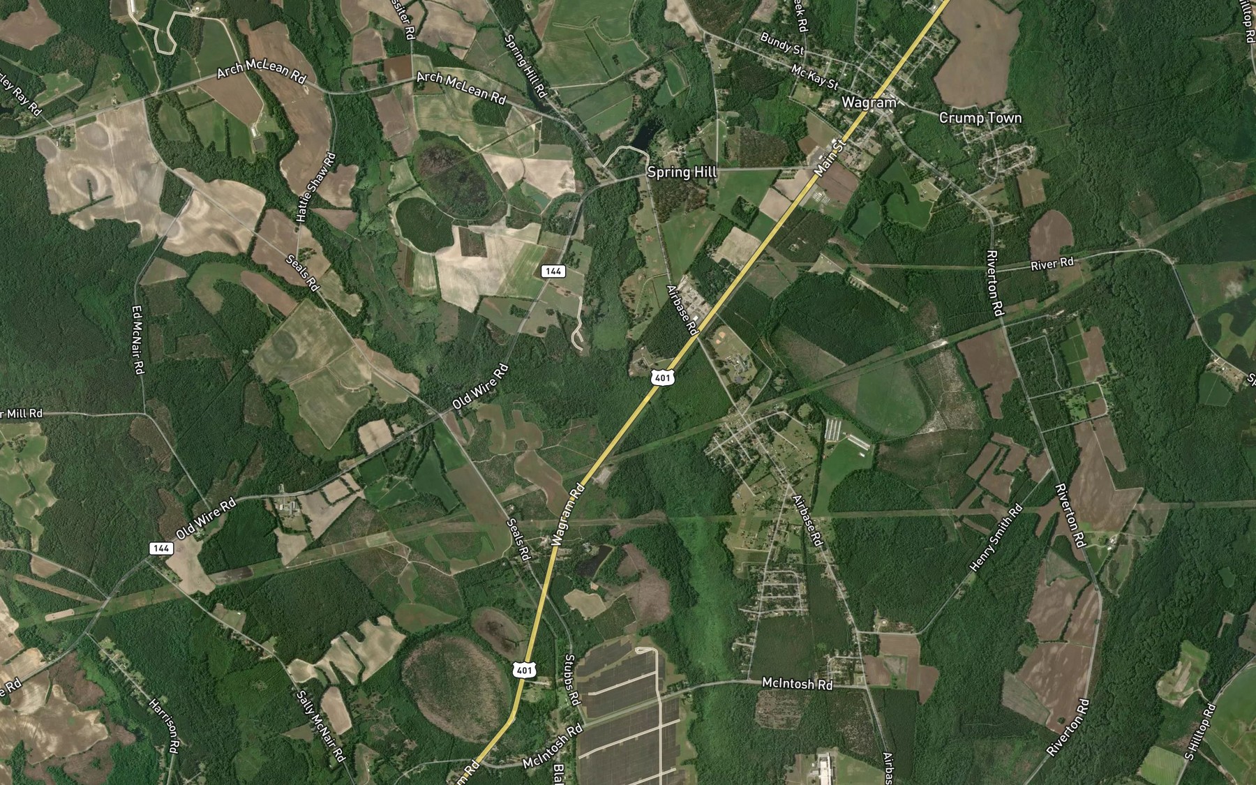 Satellite map of the Little Shoe Heel Creek
