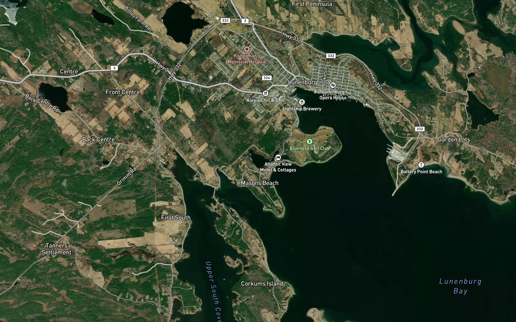 Satellite map of the Masons Pond