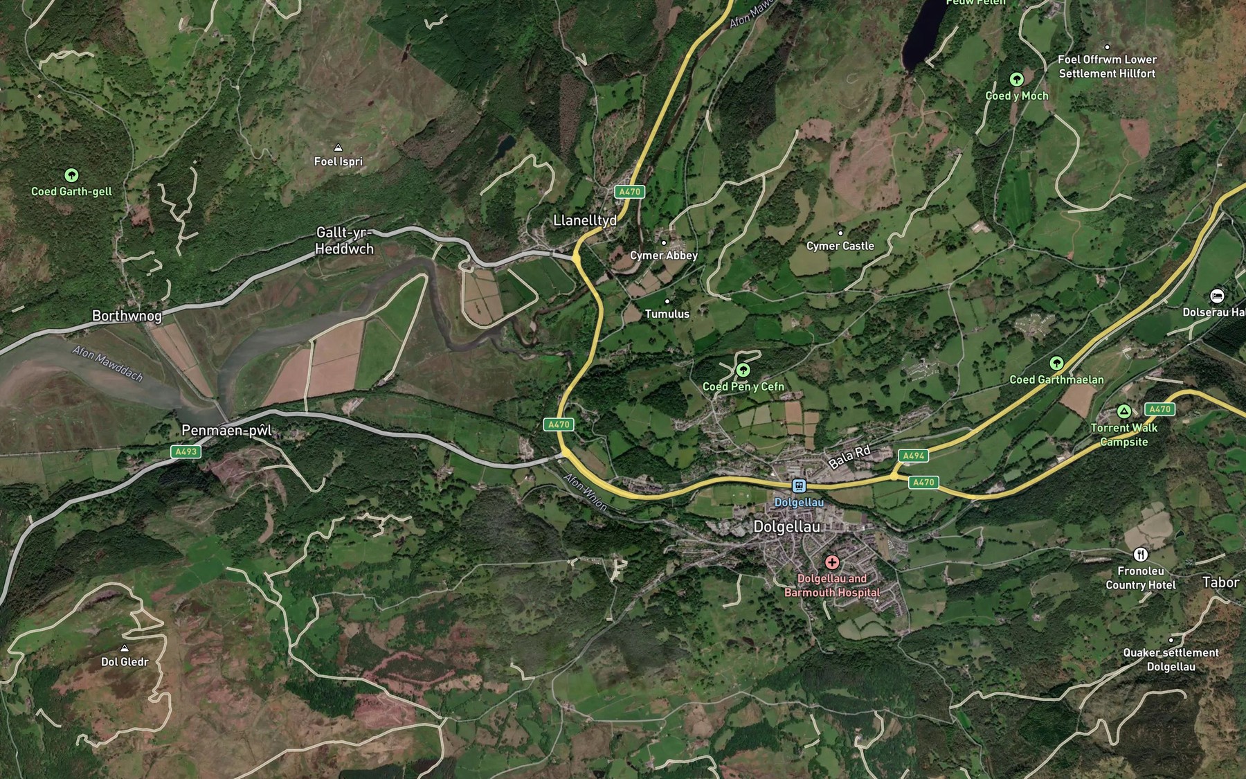 Satellite map of the Afon Wnion