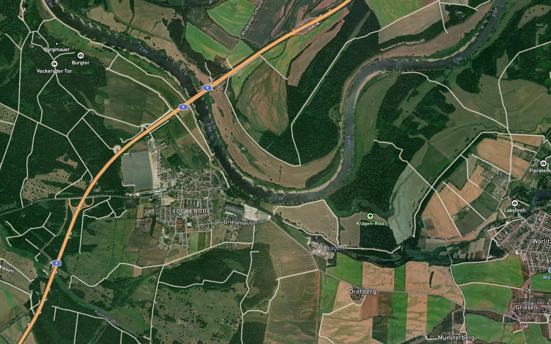 Satellite map of the Kragen