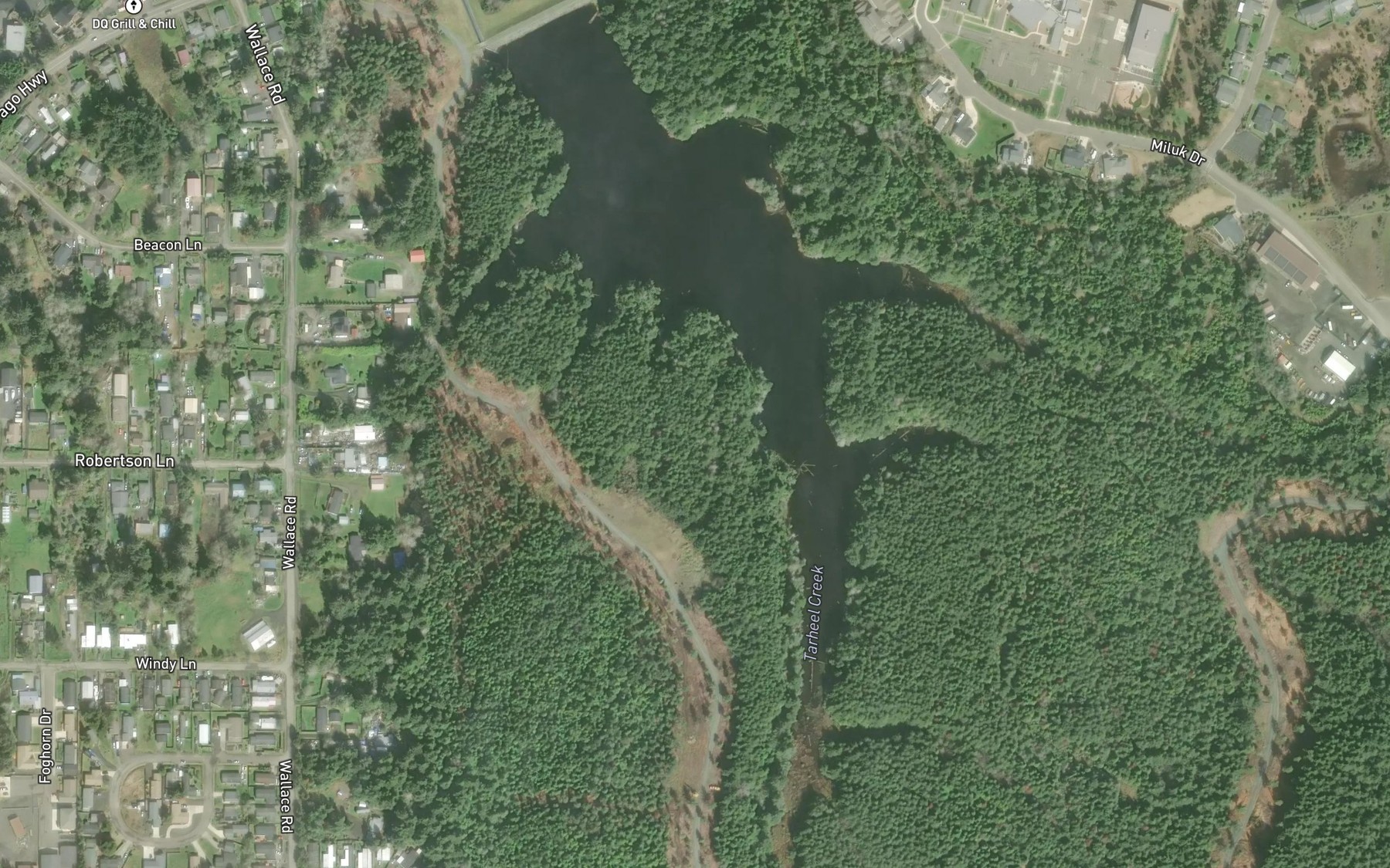 Satellite map of the Tarheel Reservoir