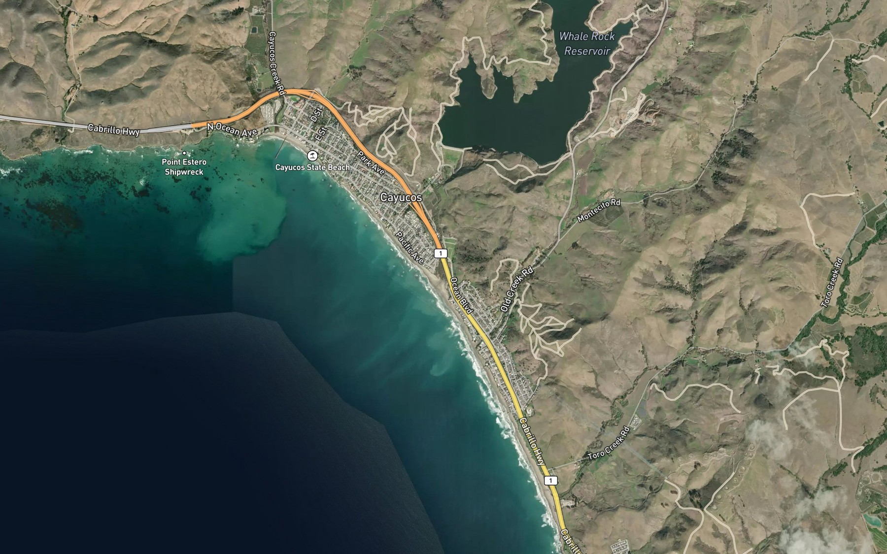 Satellite map of the Old Creek