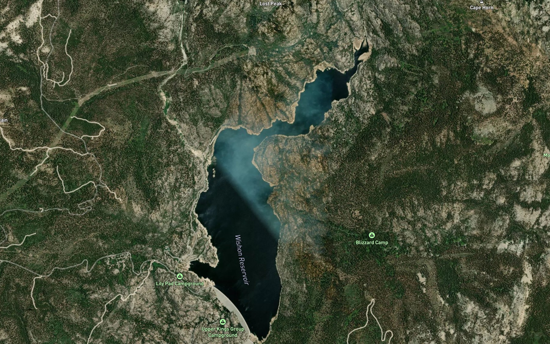 Satellite map of the Wishon Reservoir