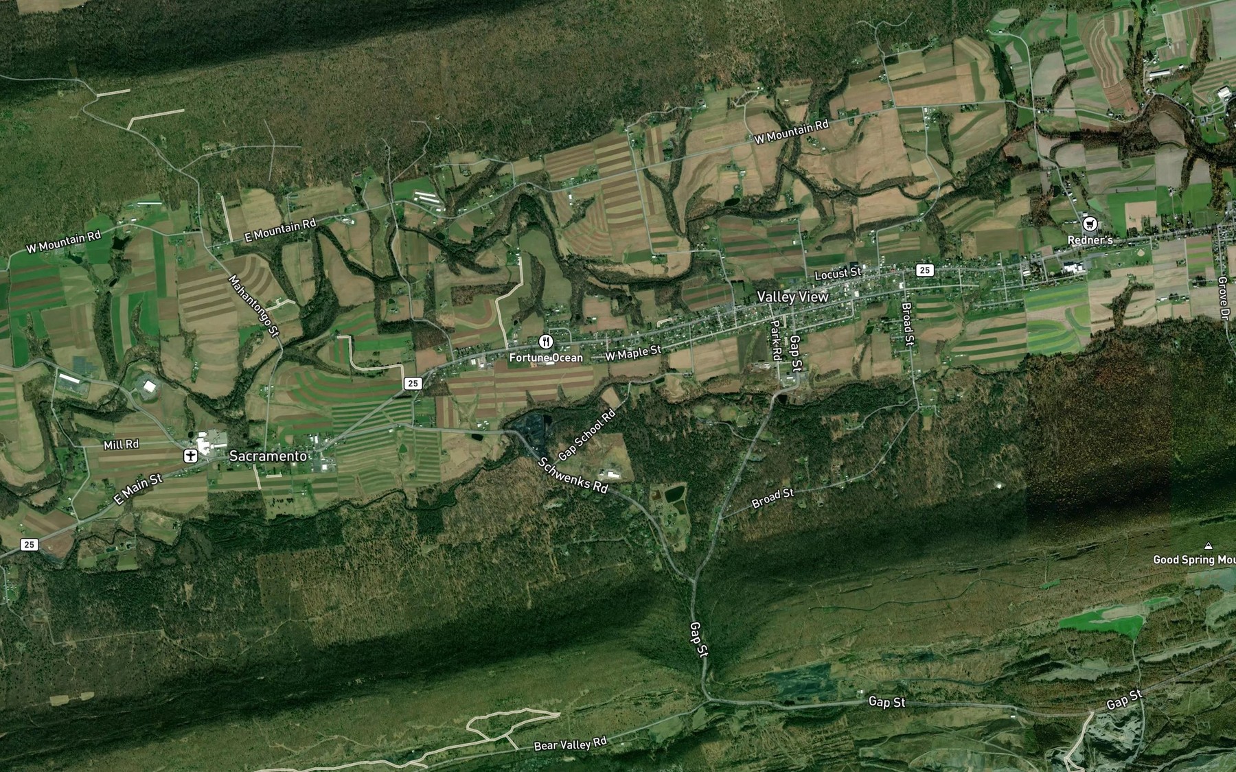 Satellite map of the Rausch Creek