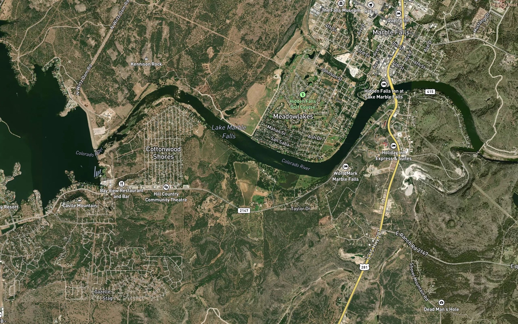 Satellite map of the Varnhagan Creek