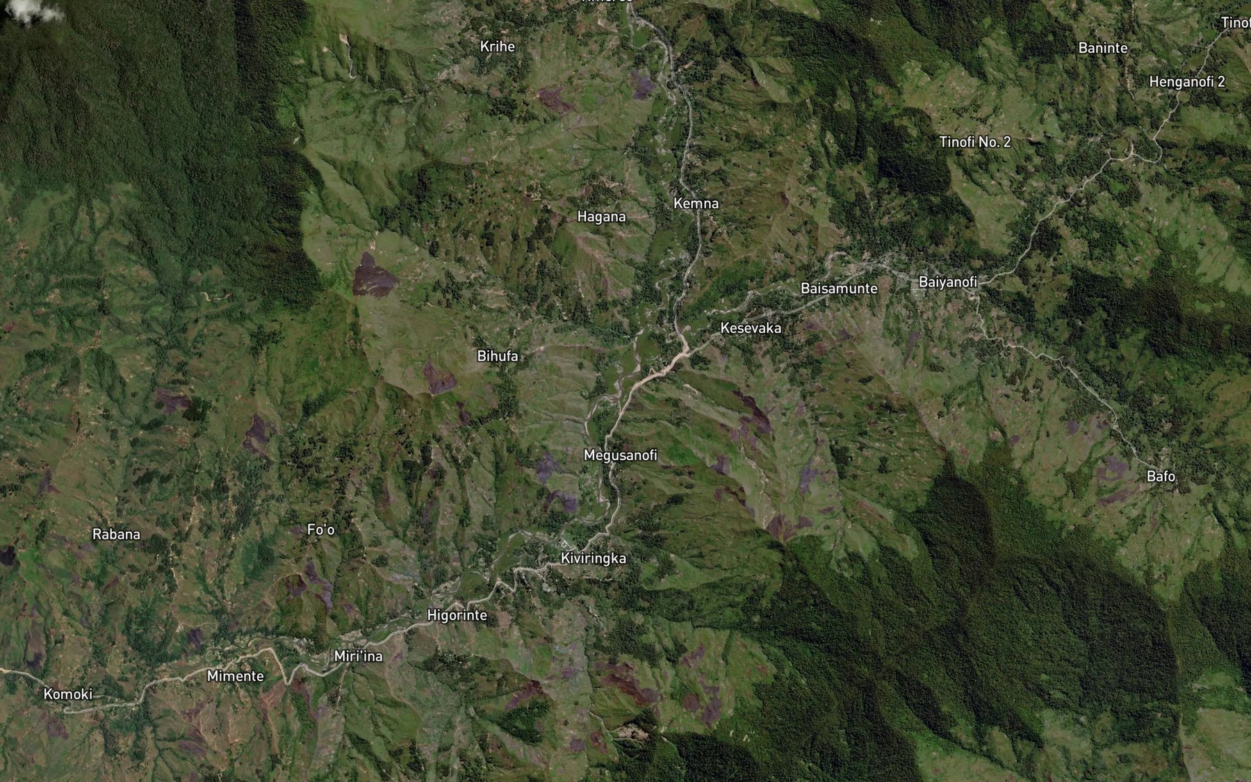 Satellite map of the Wainofira Creek