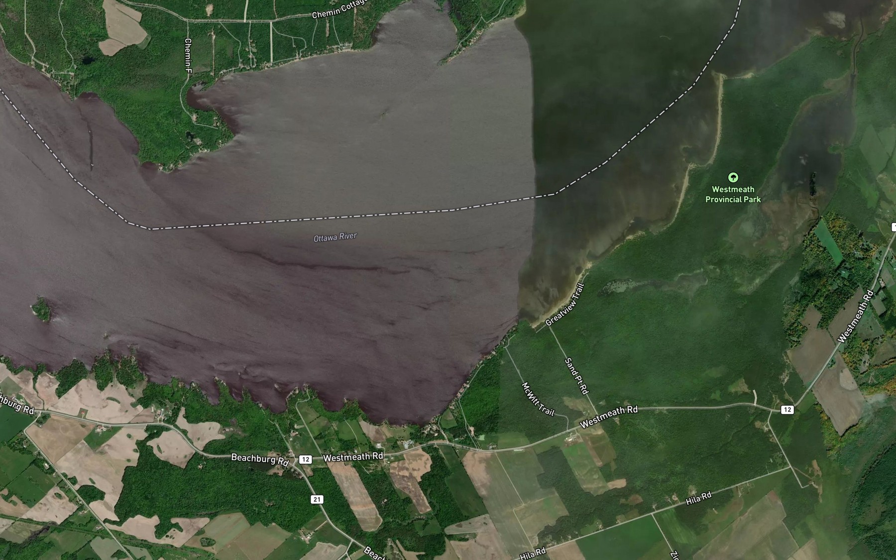 Satellite map of the Lower Allumette Lake