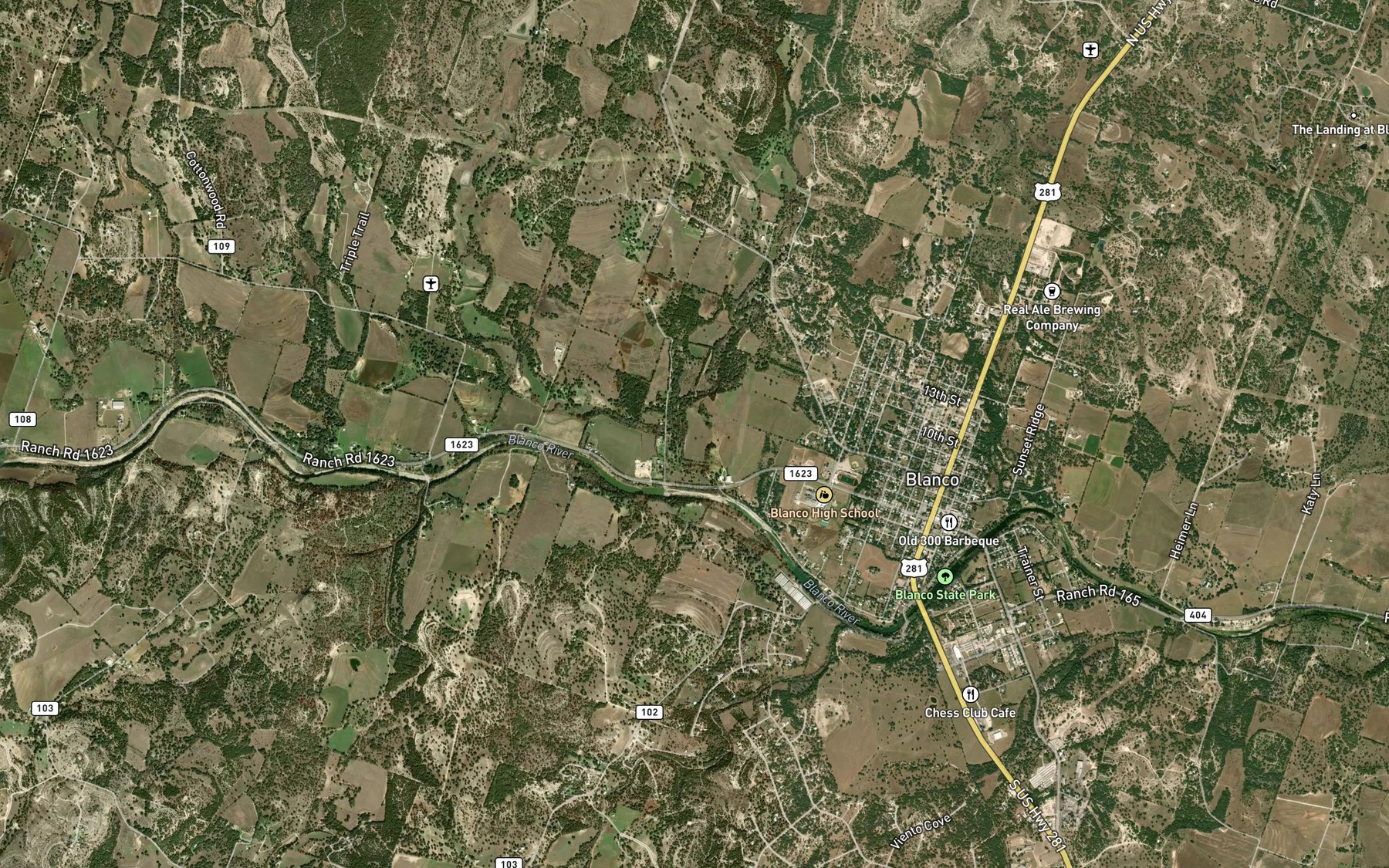 Satellite map of the West Fork Hinds Branch