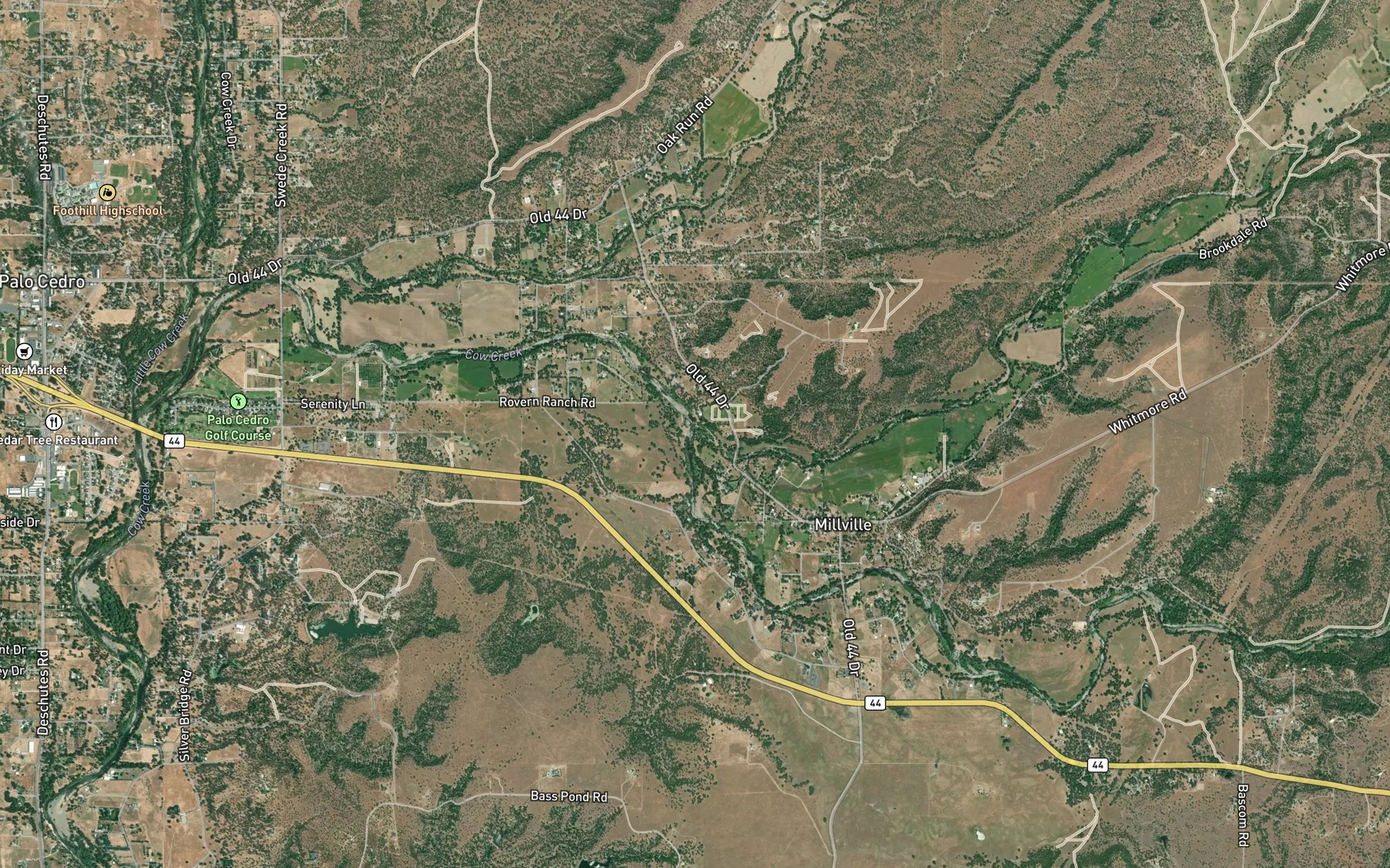 Satellite map of the Clover Creek