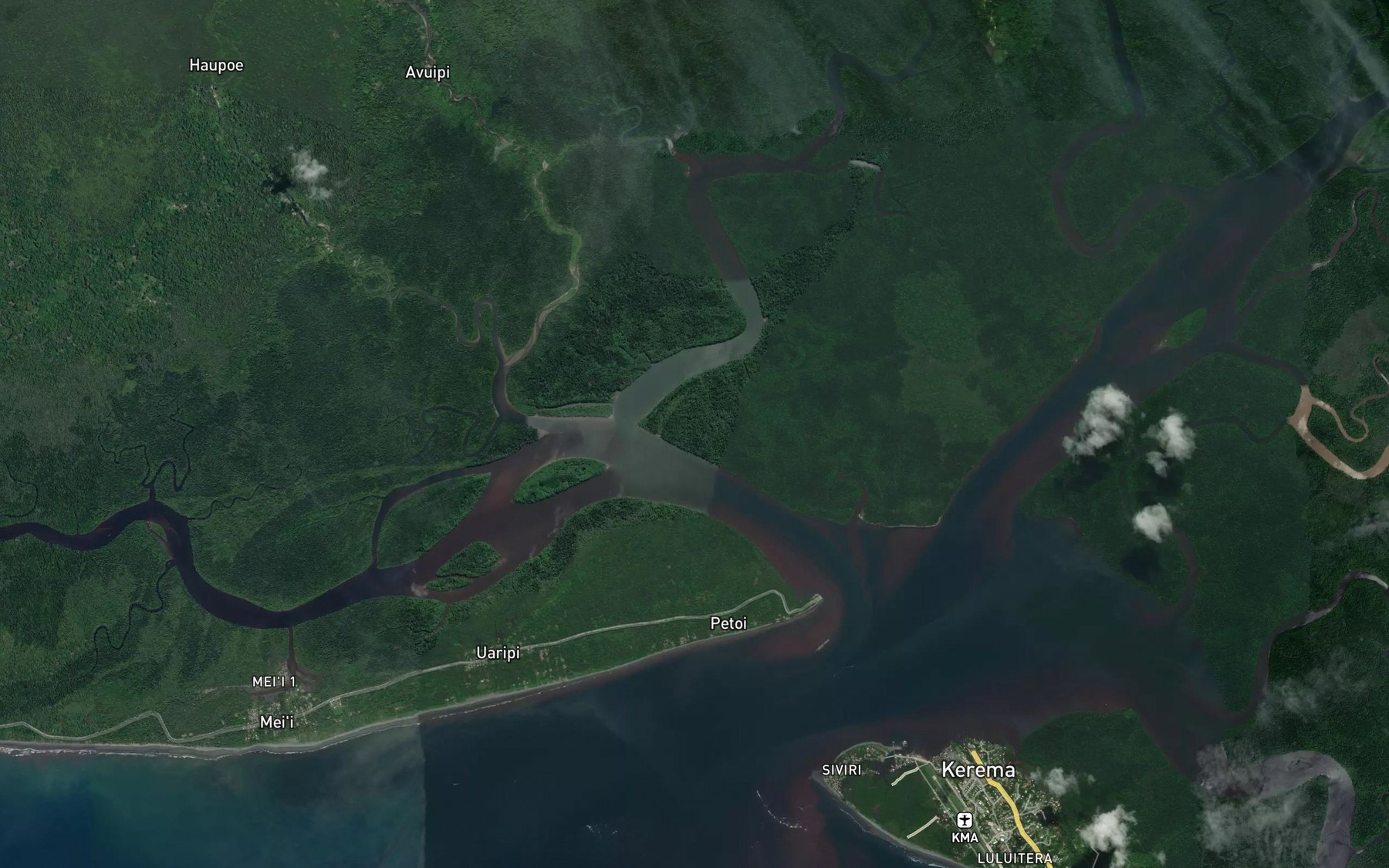 Satellite map of the Bihai River