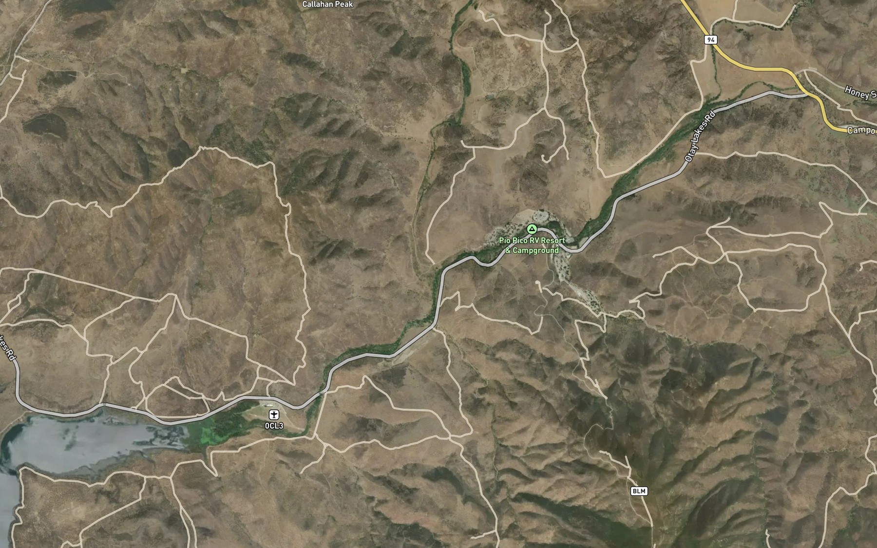 Satellite map of the Dulzura Creek