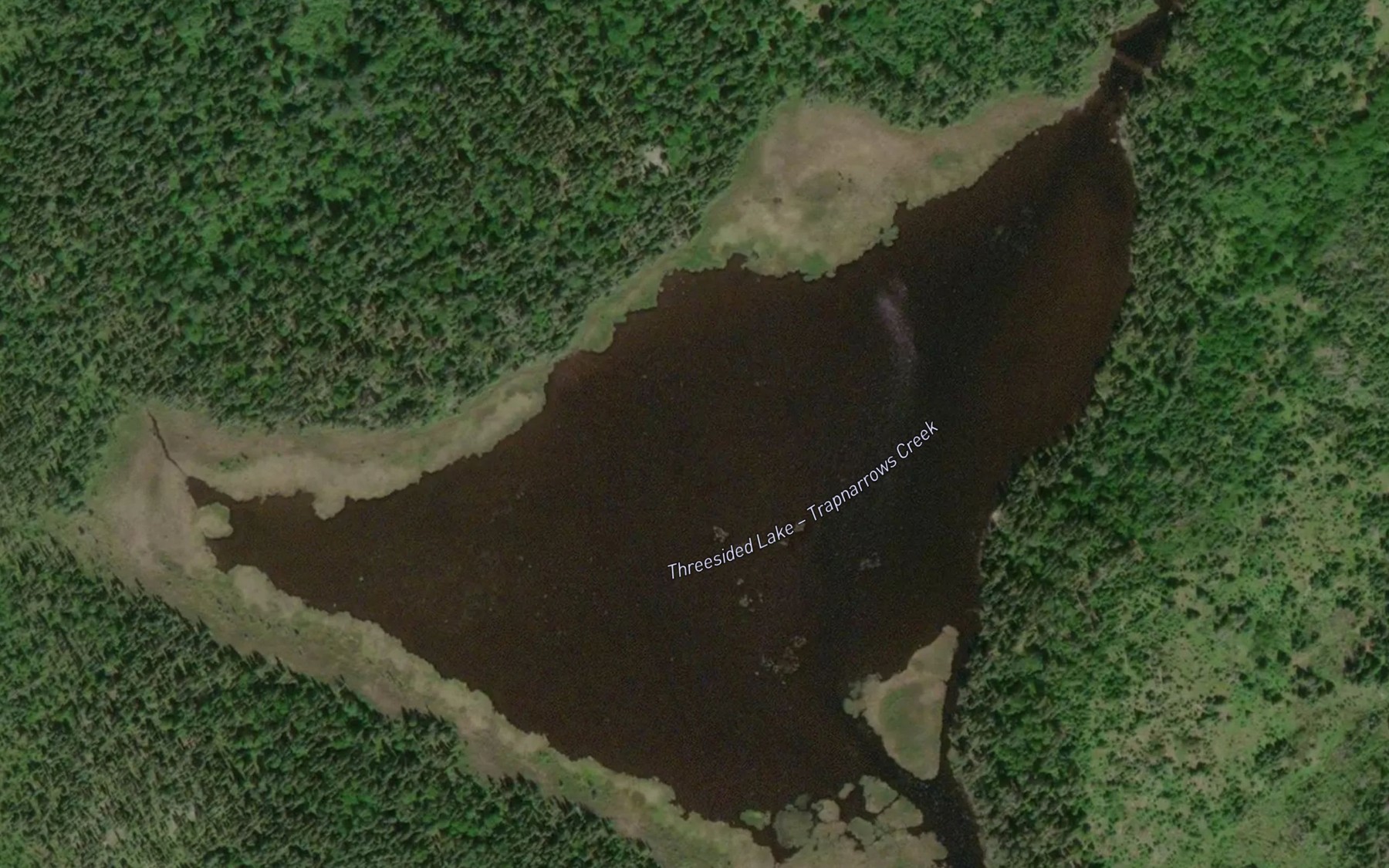 Satellite map of the Threesided Lake