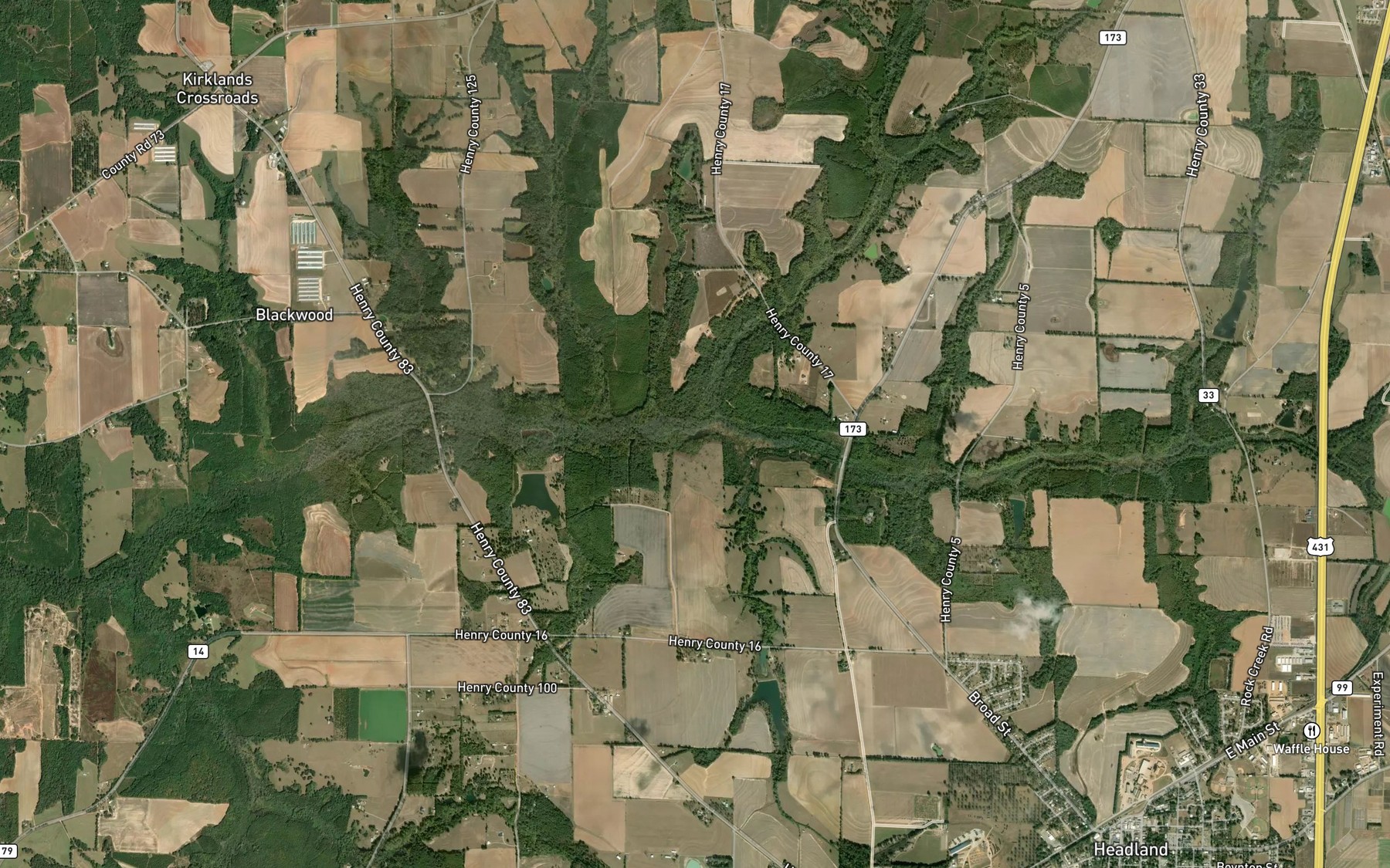 Satellite map of the Little Blackwood Creek