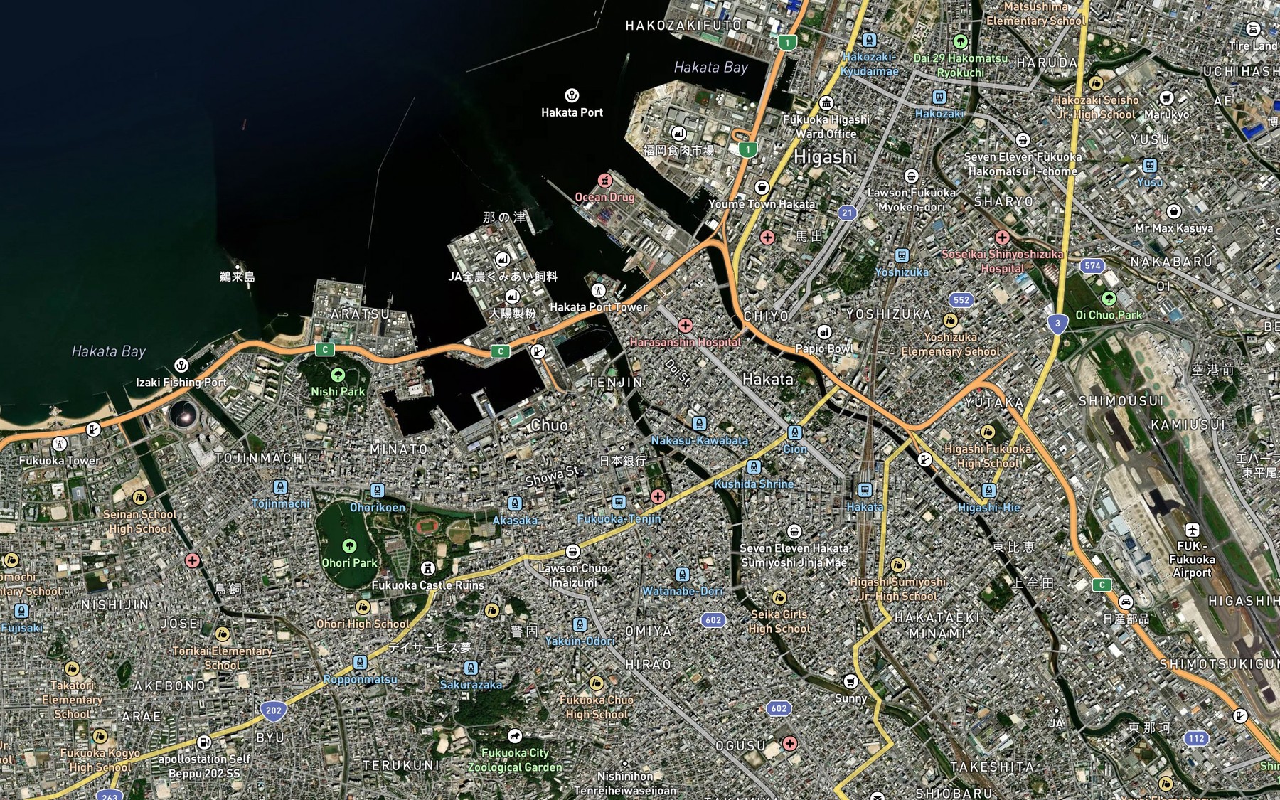 Satellite map of the Hakata Gawa