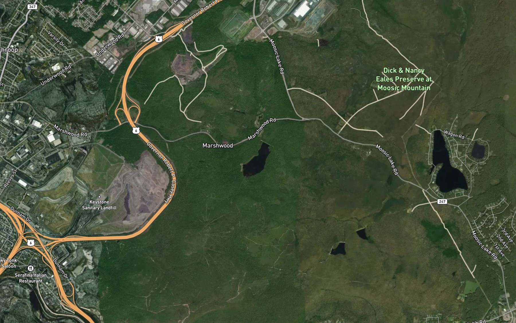 Satellite map of the Marshwood Reservoir