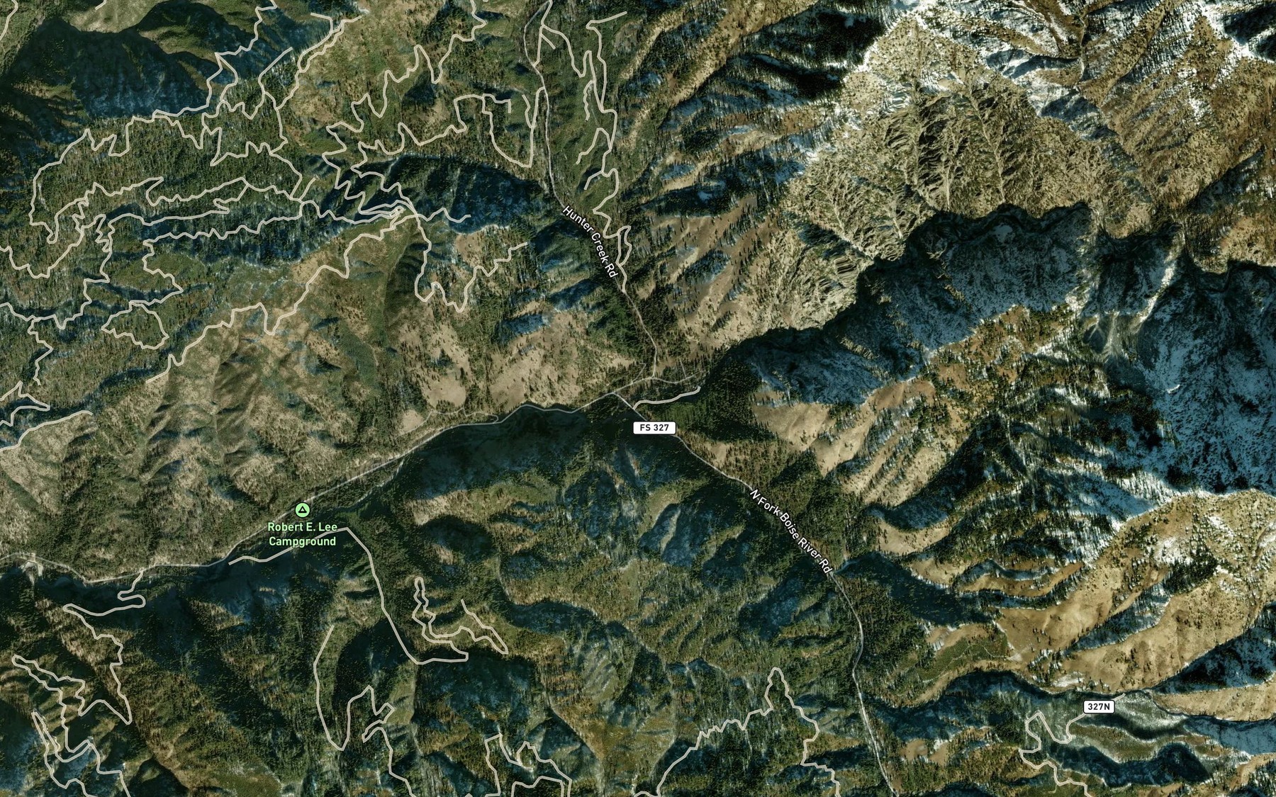 Satellite map of the Hunter Creek